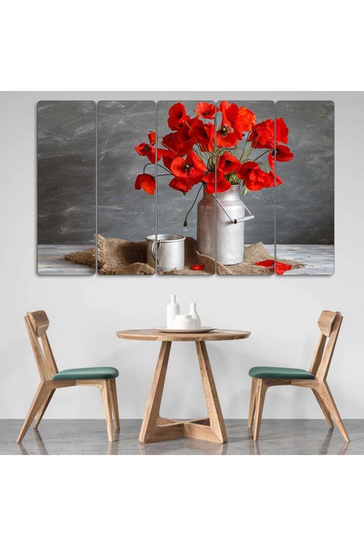 Kırmızı Gelincik Çiçek, Natürmort - 5 Parçalı Tablo