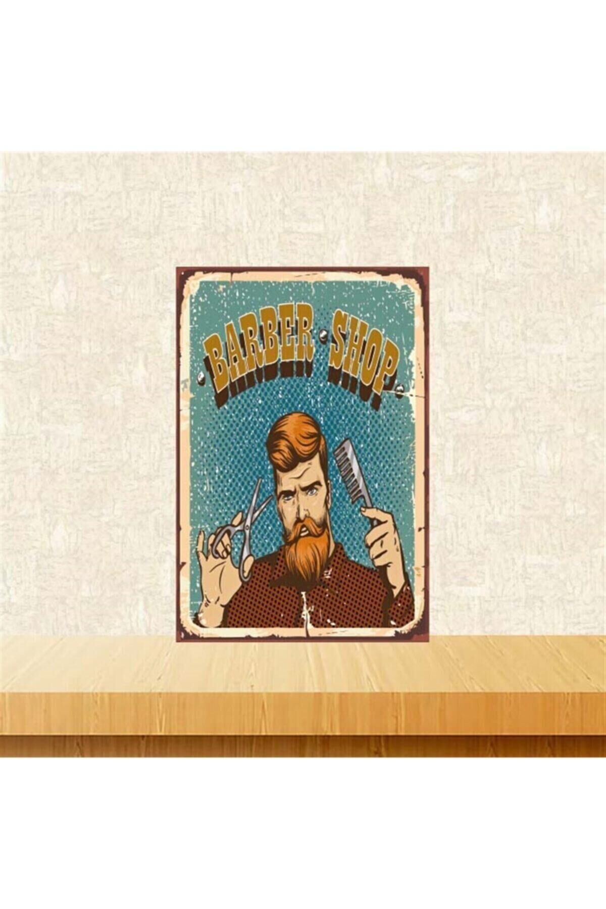 Barber Shop 20-30 cm Retro Ahşap Poster Tkfx4216