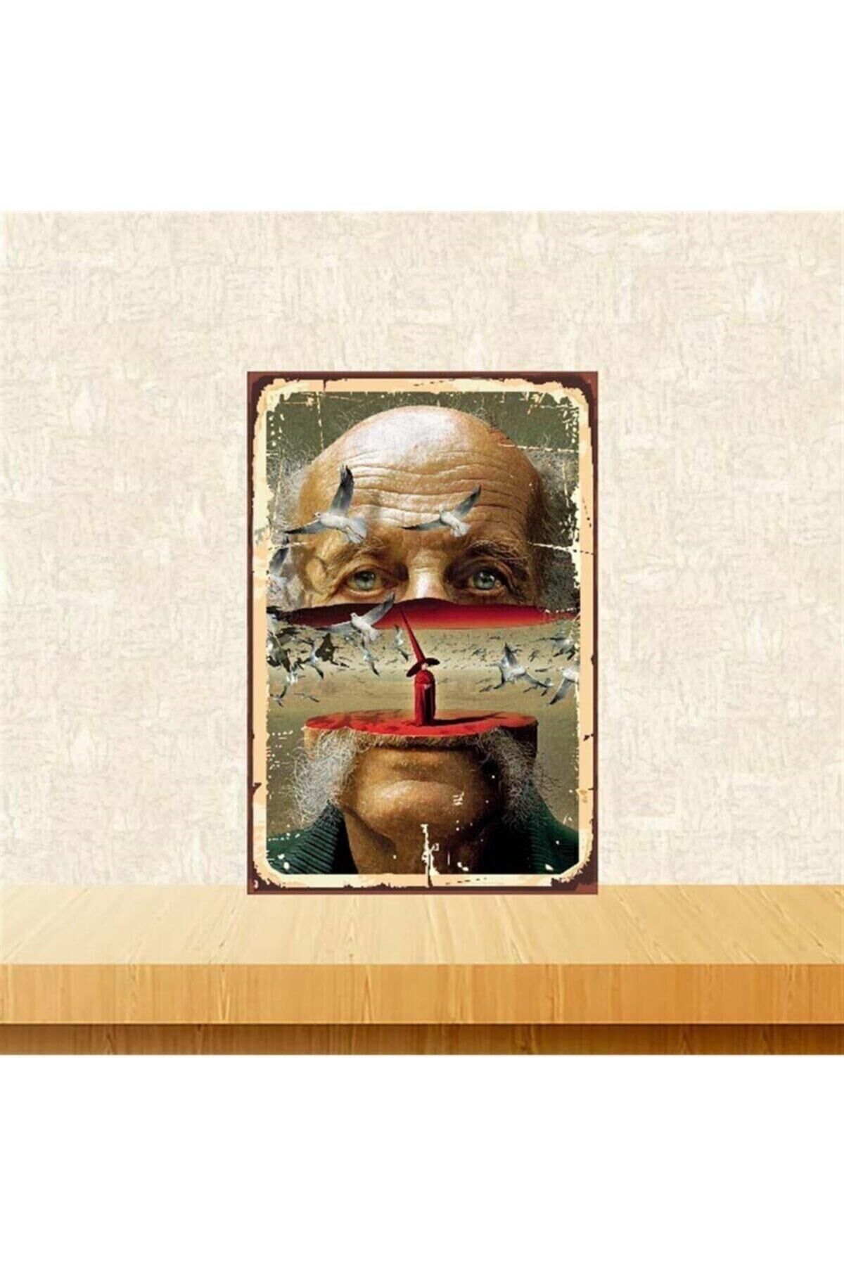 Insan Yüzü Tasarımlı 20 30 Cm Retro Ahşap Poster