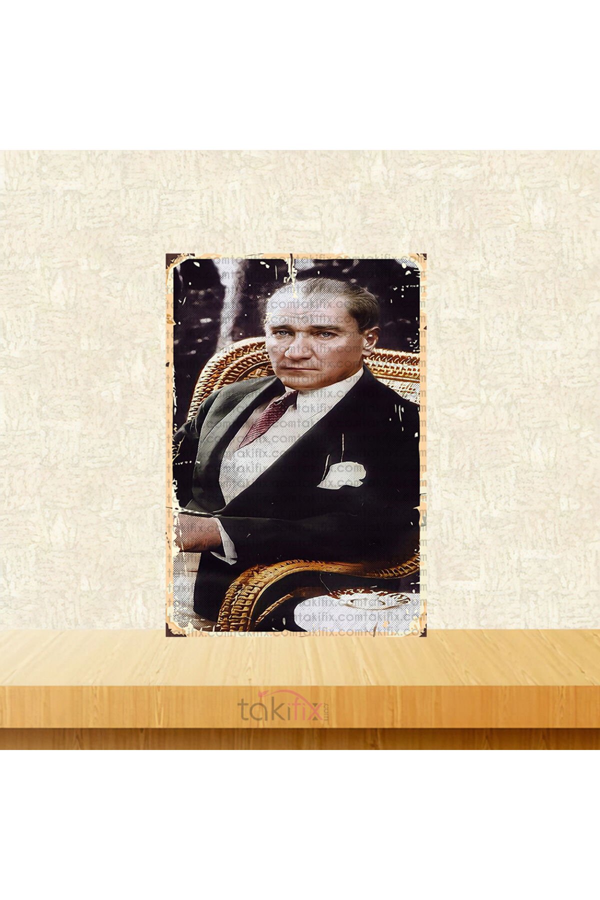 Mustafa Kemal Atatürk Tasarımlı 20x30 Cm Retro Ahşap Tablo