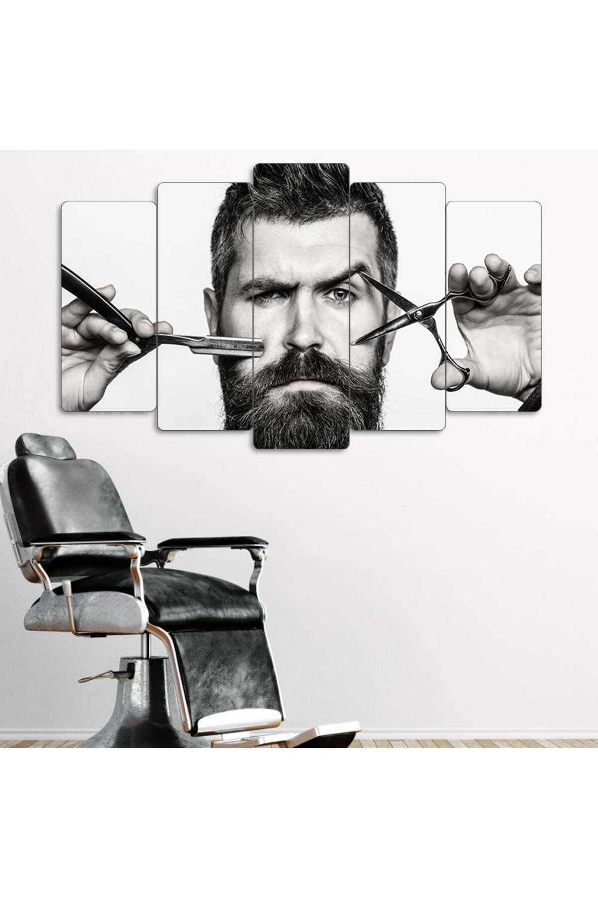 Makas ve Ustura Efsanesi - 5 Parçalı Berber Tablo