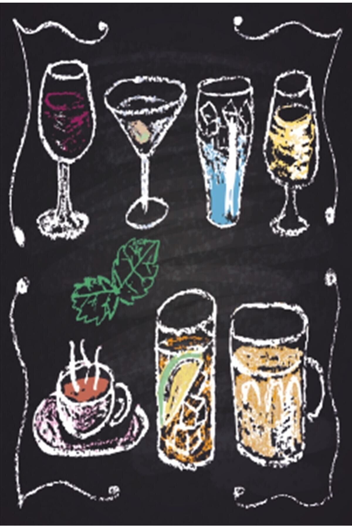 Kara Tahta Üzerine Çikiler Desenleri Mutfak Retro Ahşap Poster