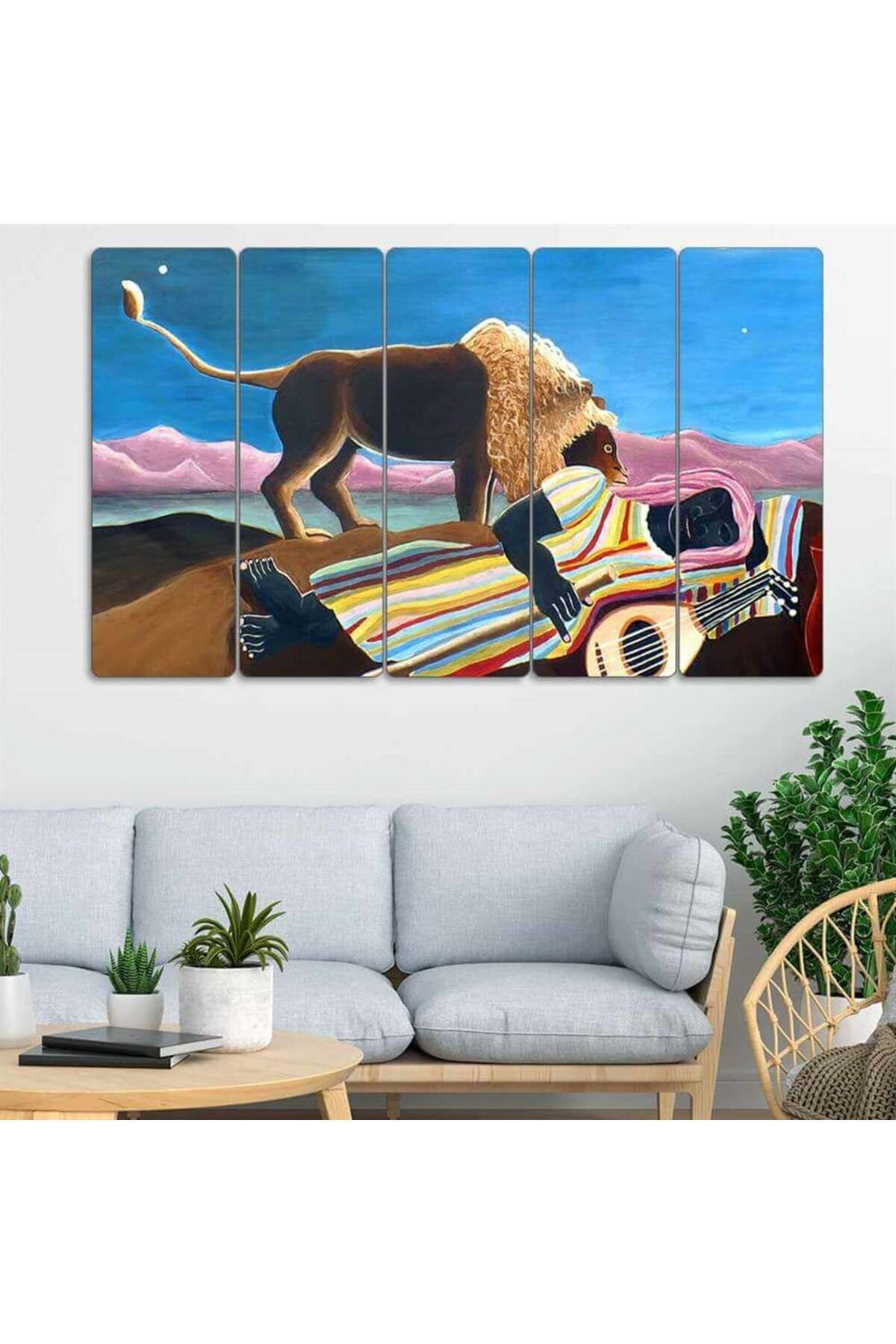 Uyuyan Çingene, Henri Rousseau - 5 Parçalı Tablo