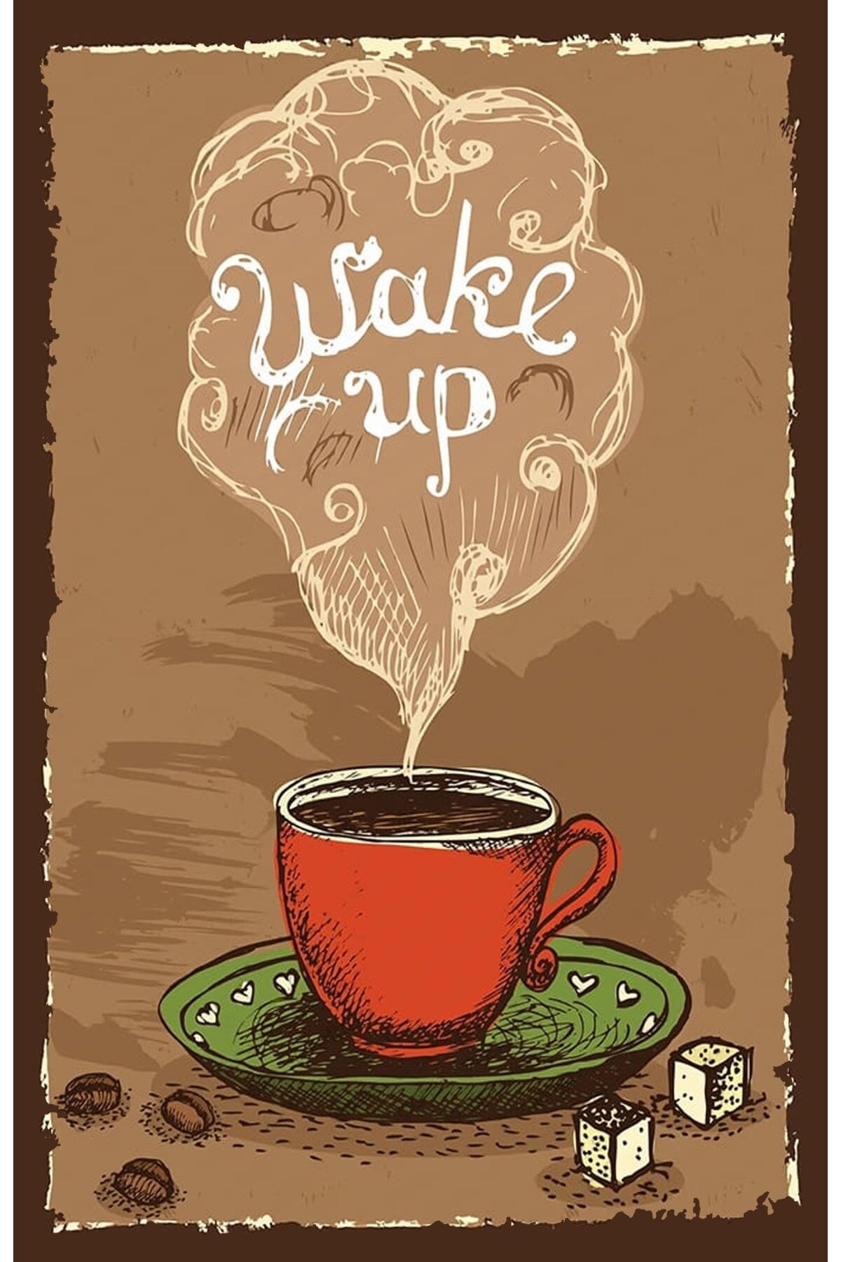 Çay Ve Kahve Temalı Retro Ahşap Poster