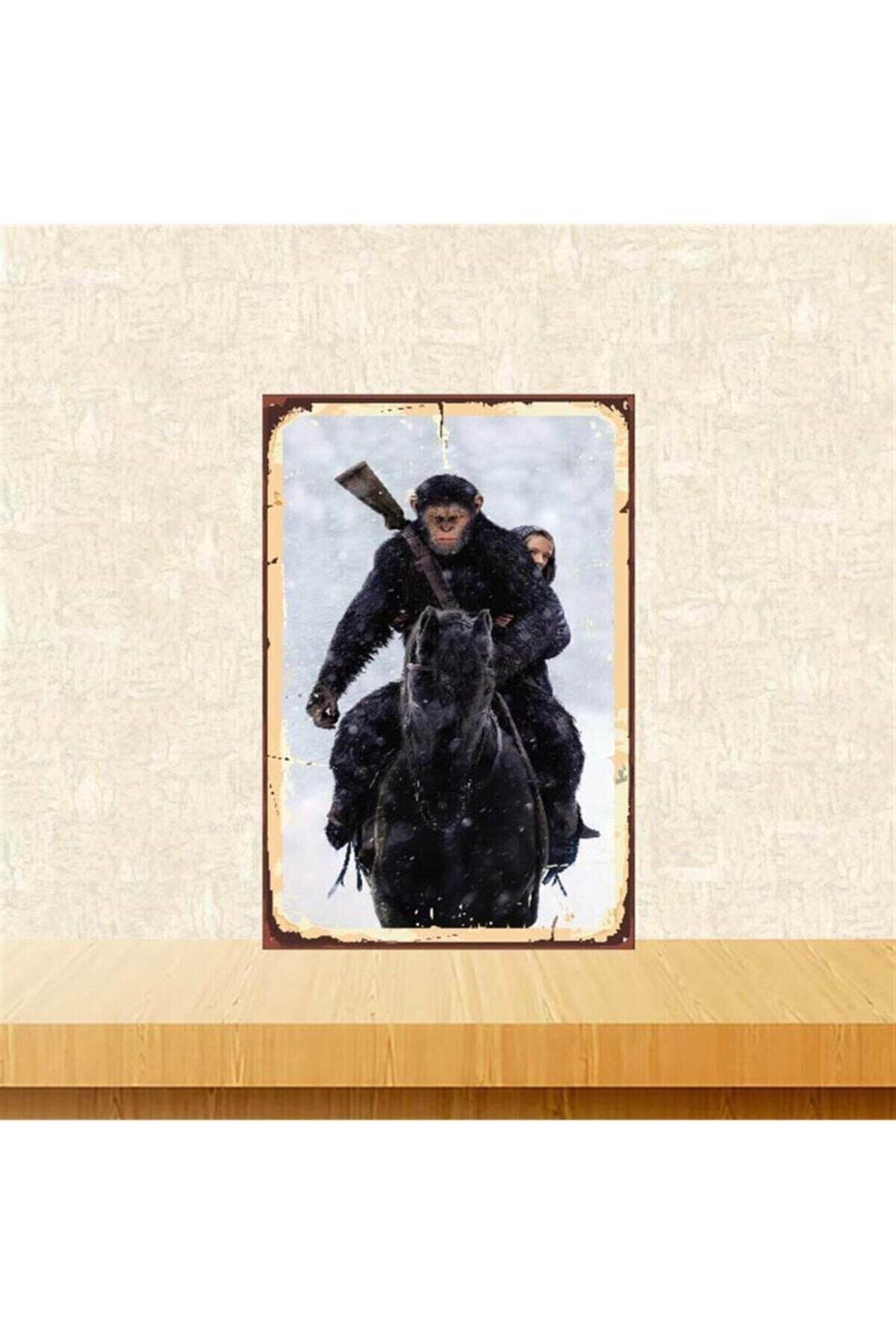 Maymunlar Cehennemi Tasarımlı 20-30 Cm Retro Ahşap Poster