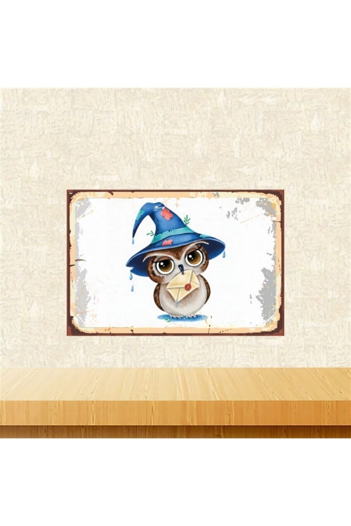 Haberci Baykuş Tasarımlı 20-30 Cm Retro Ahşap Tablo Tkfx5408