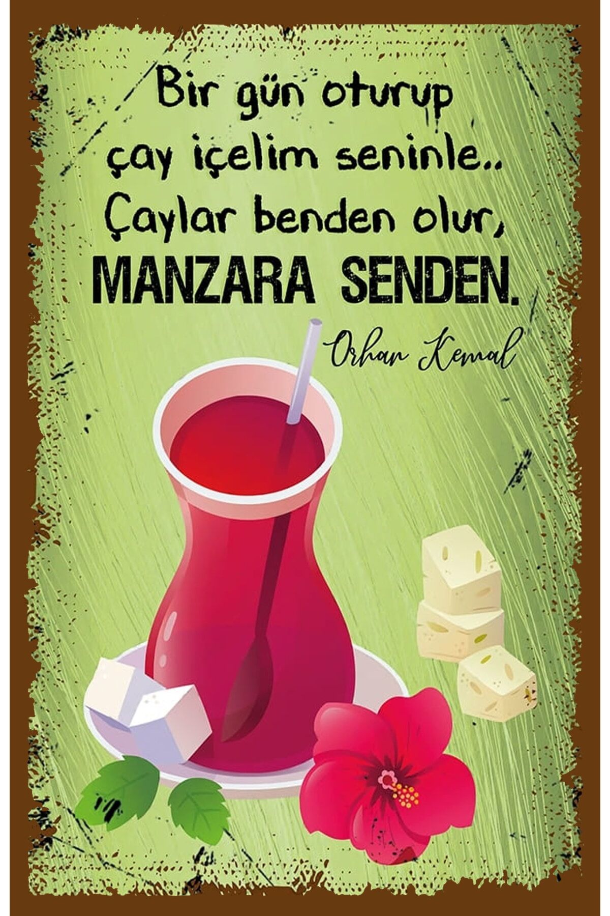 Çay Ve Kahve Temalı Retro Ahşap Poster
