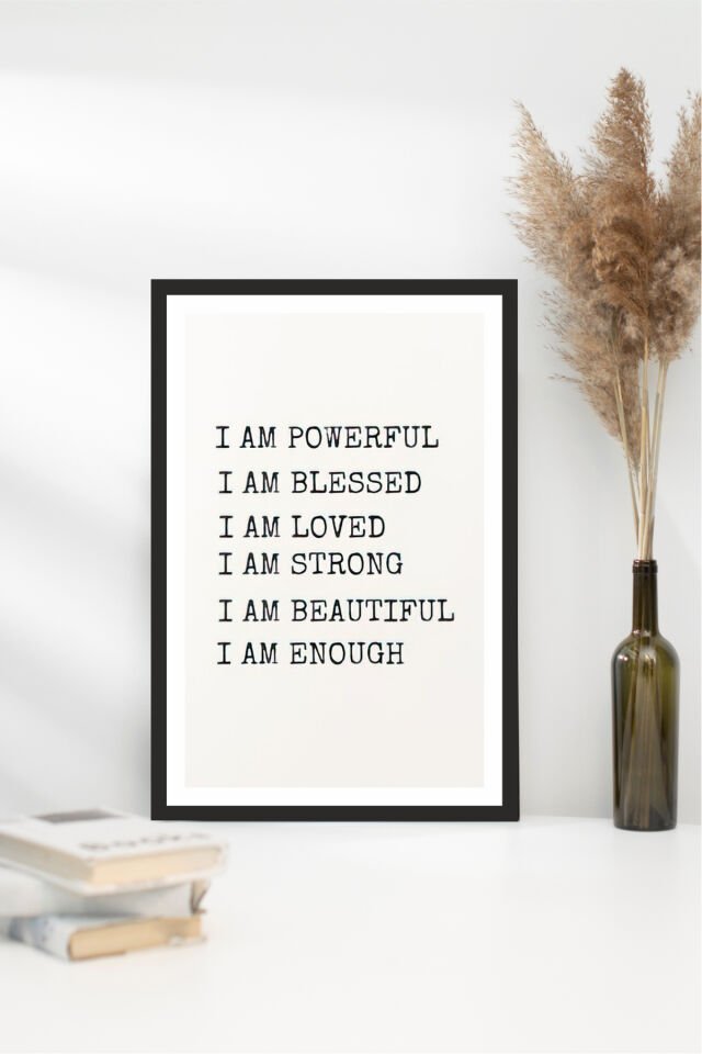 motto yazılı çerçeve görünümlü mdf tablo