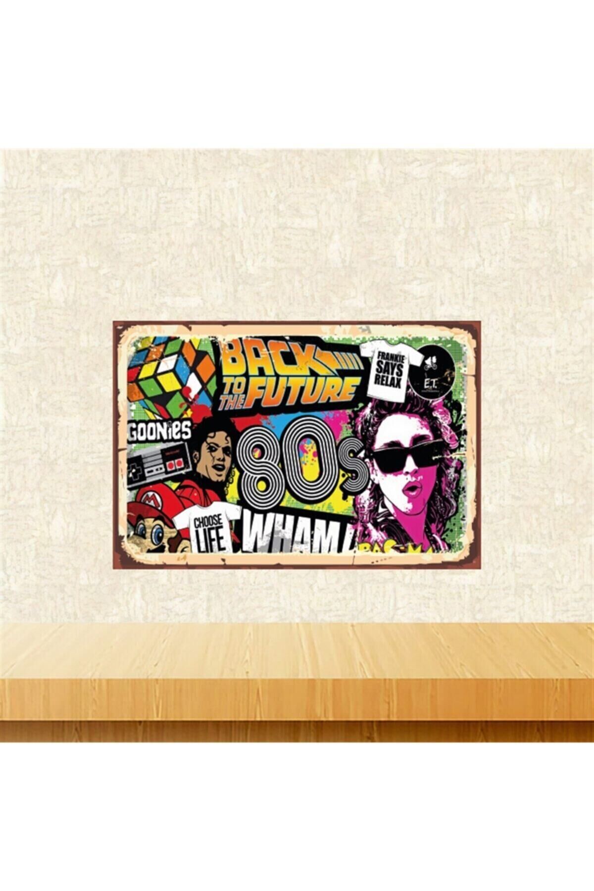 Pembe 80's Back To The Future Tasarımlı Retro Ahşap Tablo Tkfx5723