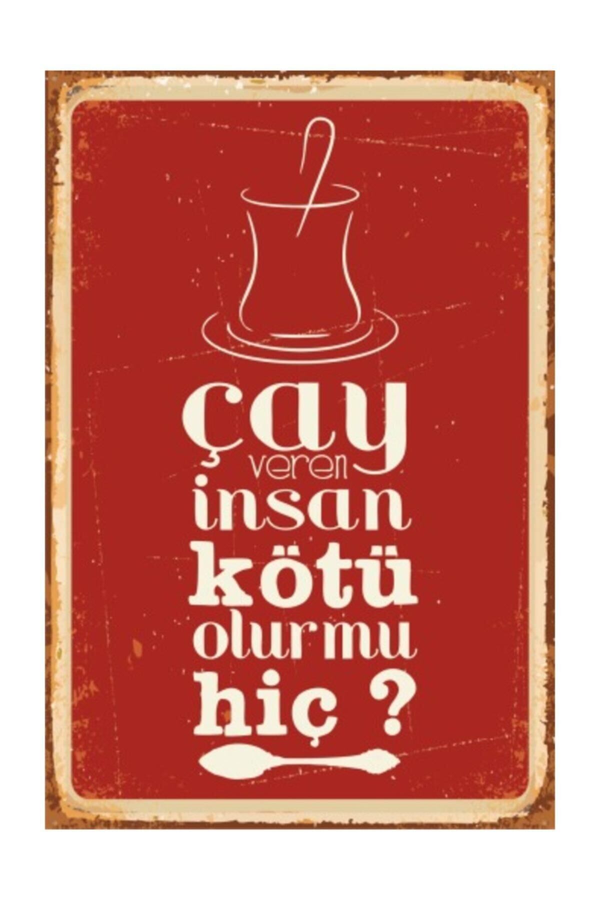 Çay Veren Insan Kötü Olur Mu Hiç Leyla Ile Mecnun Retro Vintage Ahşap Poster