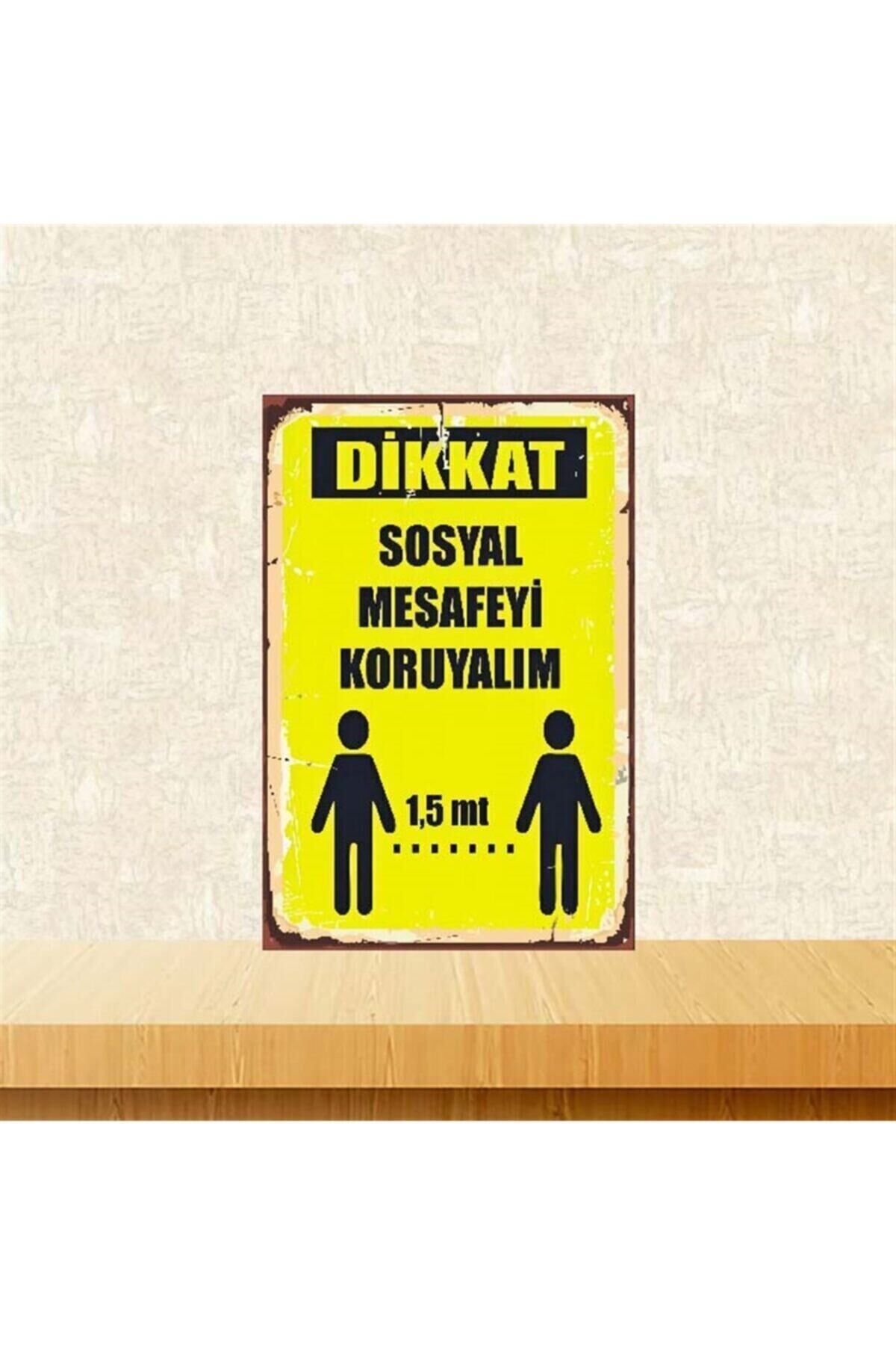 Sosyal Mesafeyi Koruyalım 20 30 cm Retro Ahşap Poster Tkfx3664