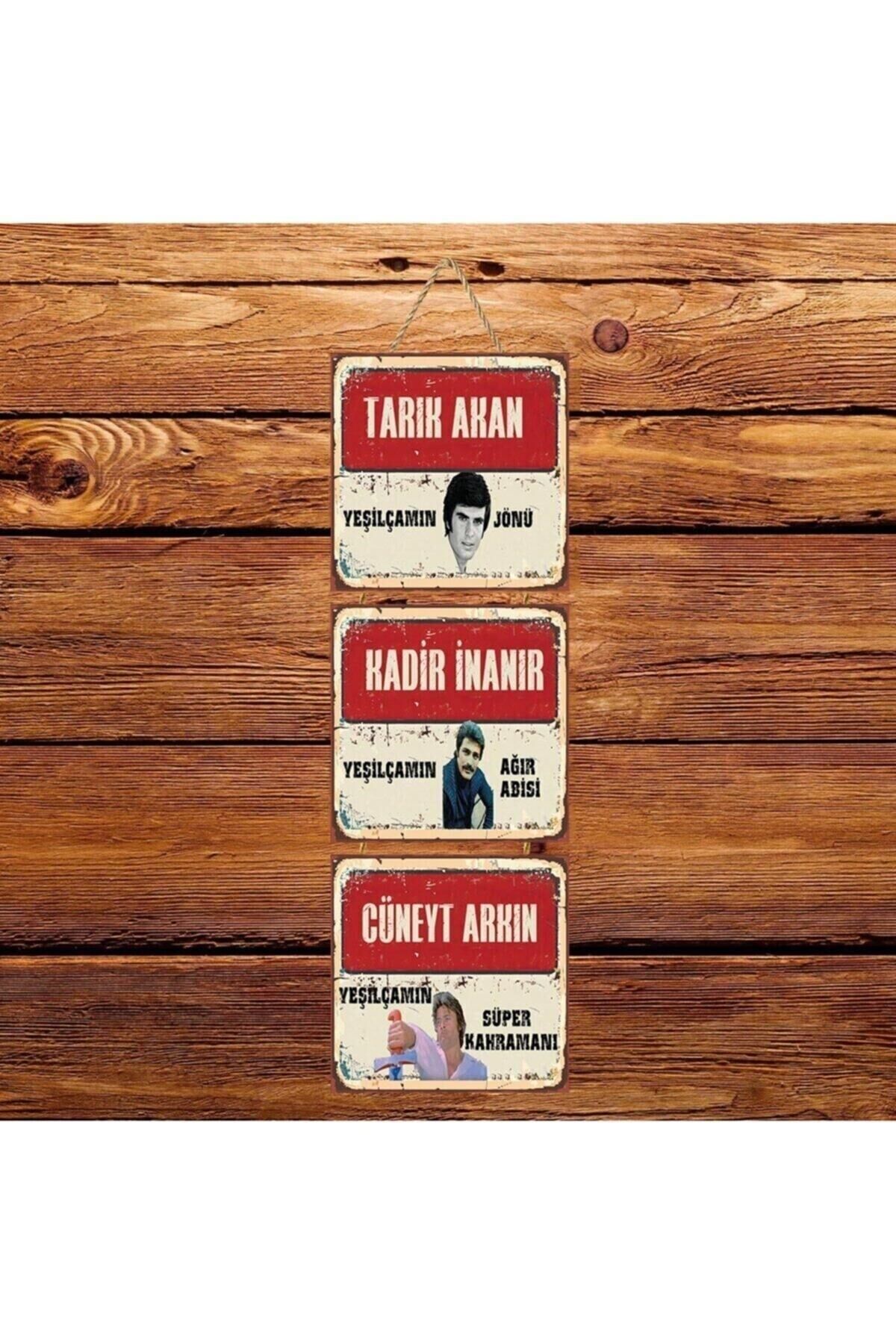 Tarık Akan Kadir Inanır Cüneyt Arkın Üçlü Retro Ahşap Poster