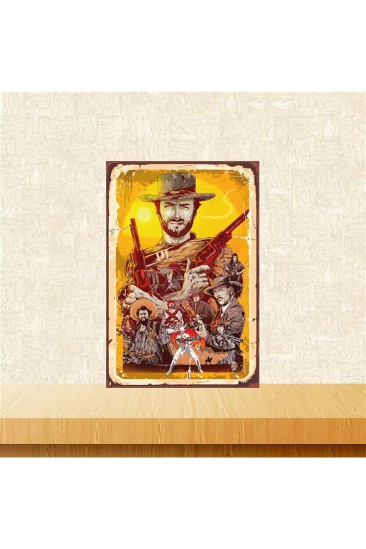 Iyi Kötü Ve Çirkin Oyuncuları 20-30 Cm Retro Ahşap Tablo Tkfx5140