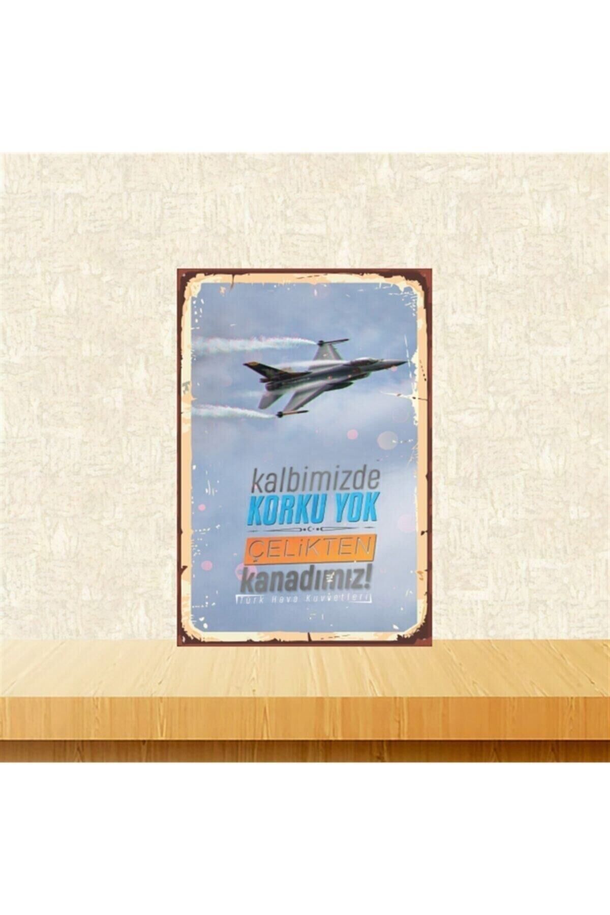 Türk Hava Kuvvetler Çelikten Kanadımız 20-30 Cm Retro Ahşap Tablo Tkfx4622