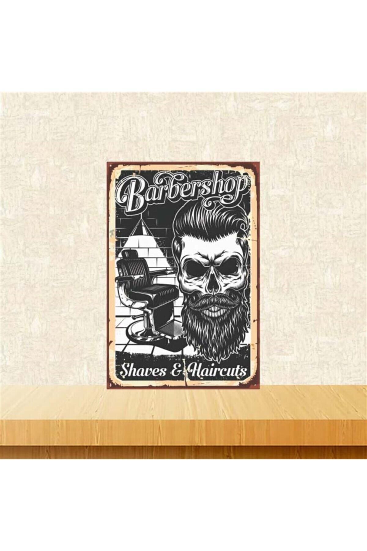 Siyah Barber Shop Retro Ahşap Tablo Tkfx4210