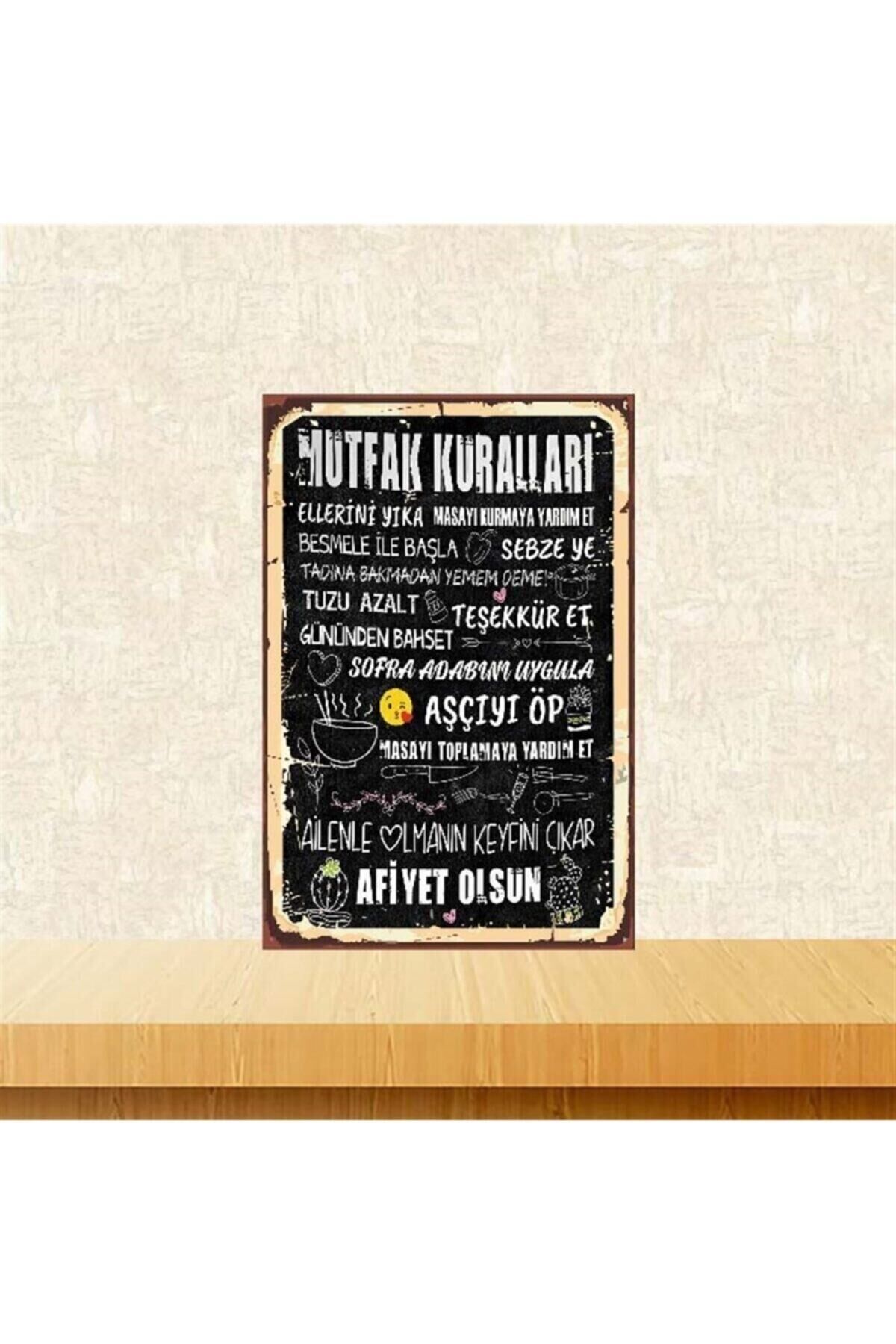 Mutfak Kuralları Retro Ahşap Poster 20 30cm Tkfx4074
