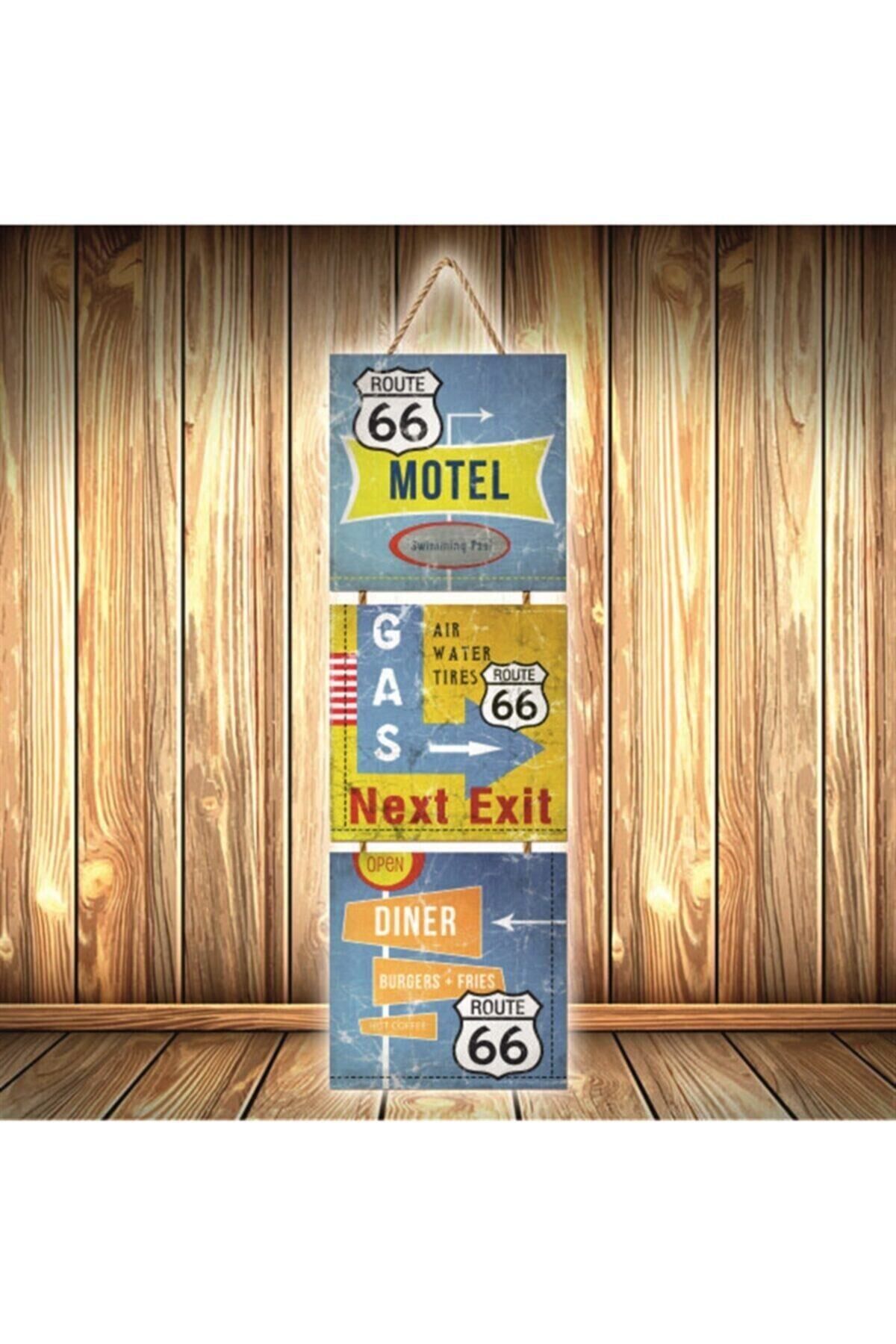 Next Exit Tasarımlı Üçlü Retro Ahşap Poster Ü405