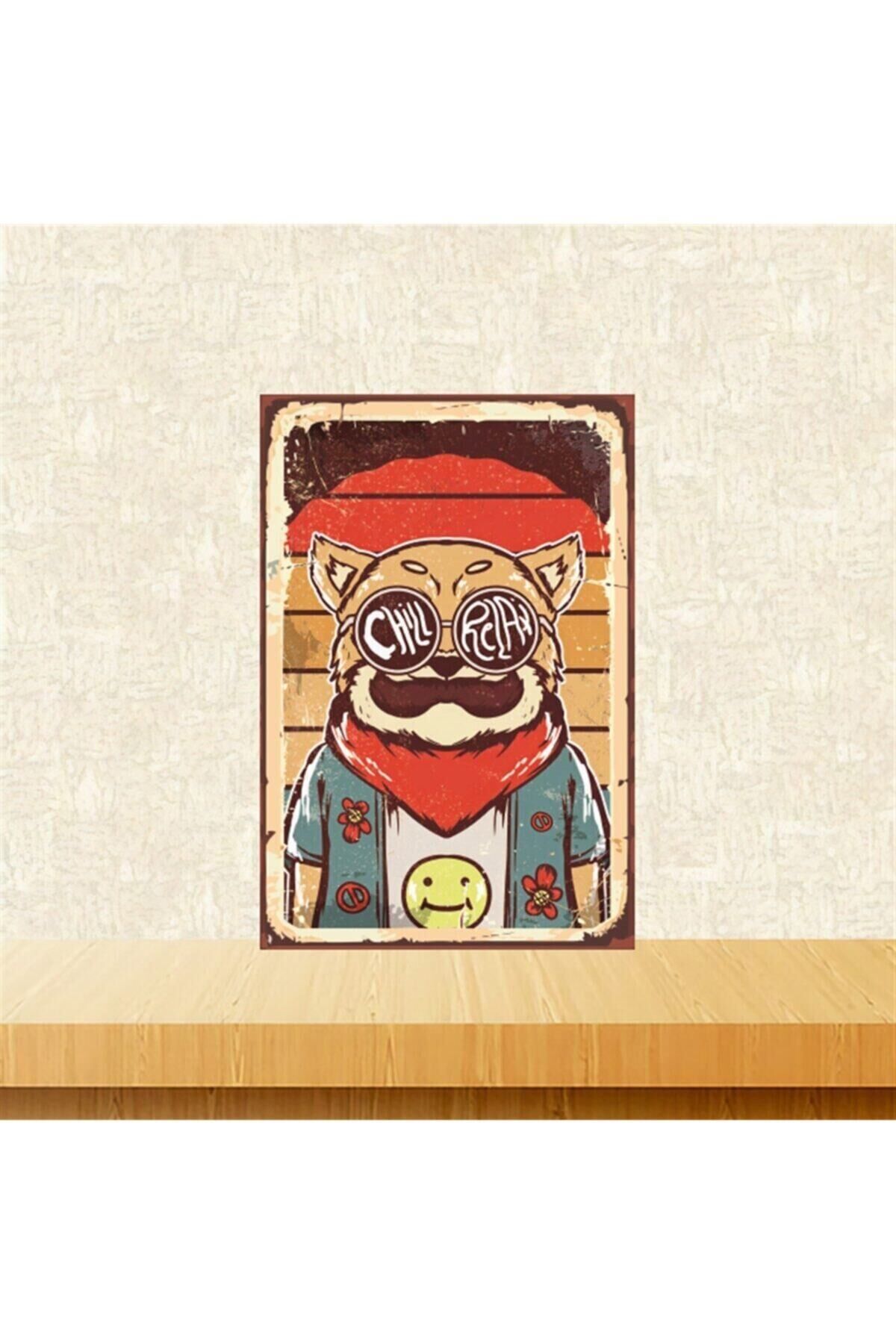 Gözlüklü Kedi 20-30 Cm Retro Ahşap Tablo Tkfx5290