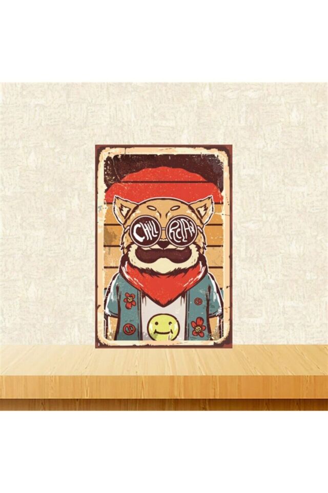 Gözlüklü Kedi 20-30 Cm Retro Ahşap Tablo Tkfx5290