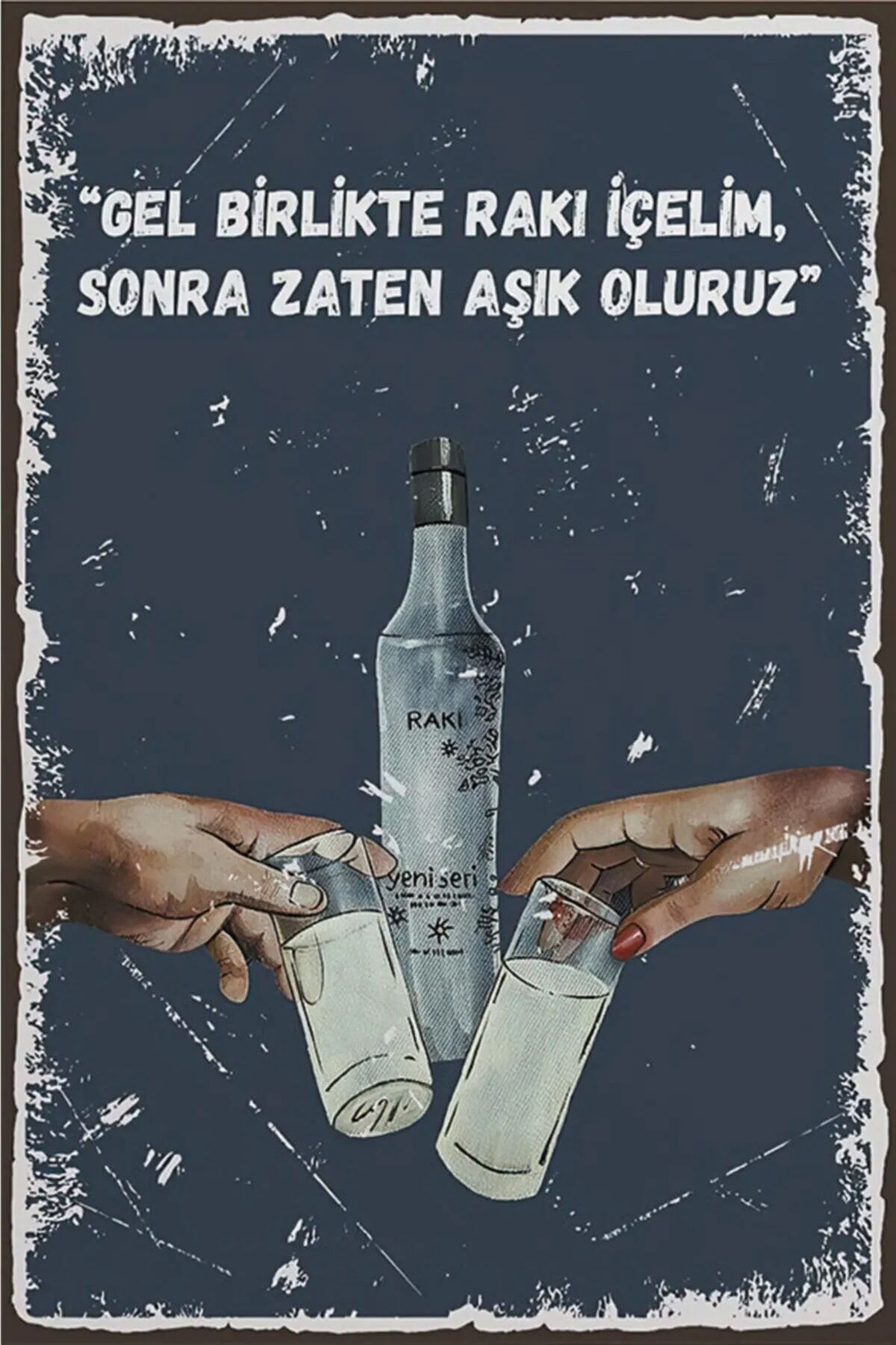 Gel Birlikte Içelim Yazılı Retro Ahşap Poster - Baskılı Tablo