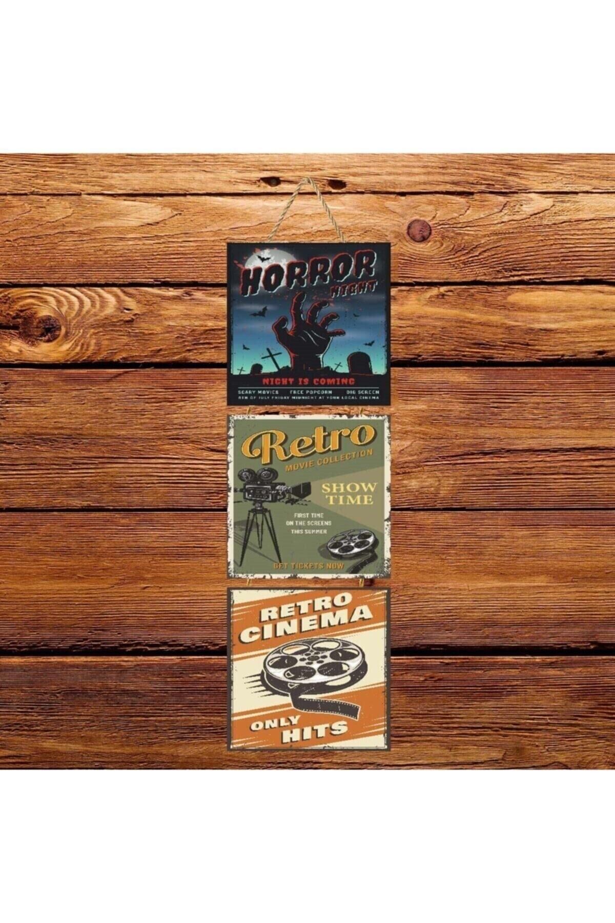 Retro Cinema Üçlü Retro Ahşap Poster Ü155