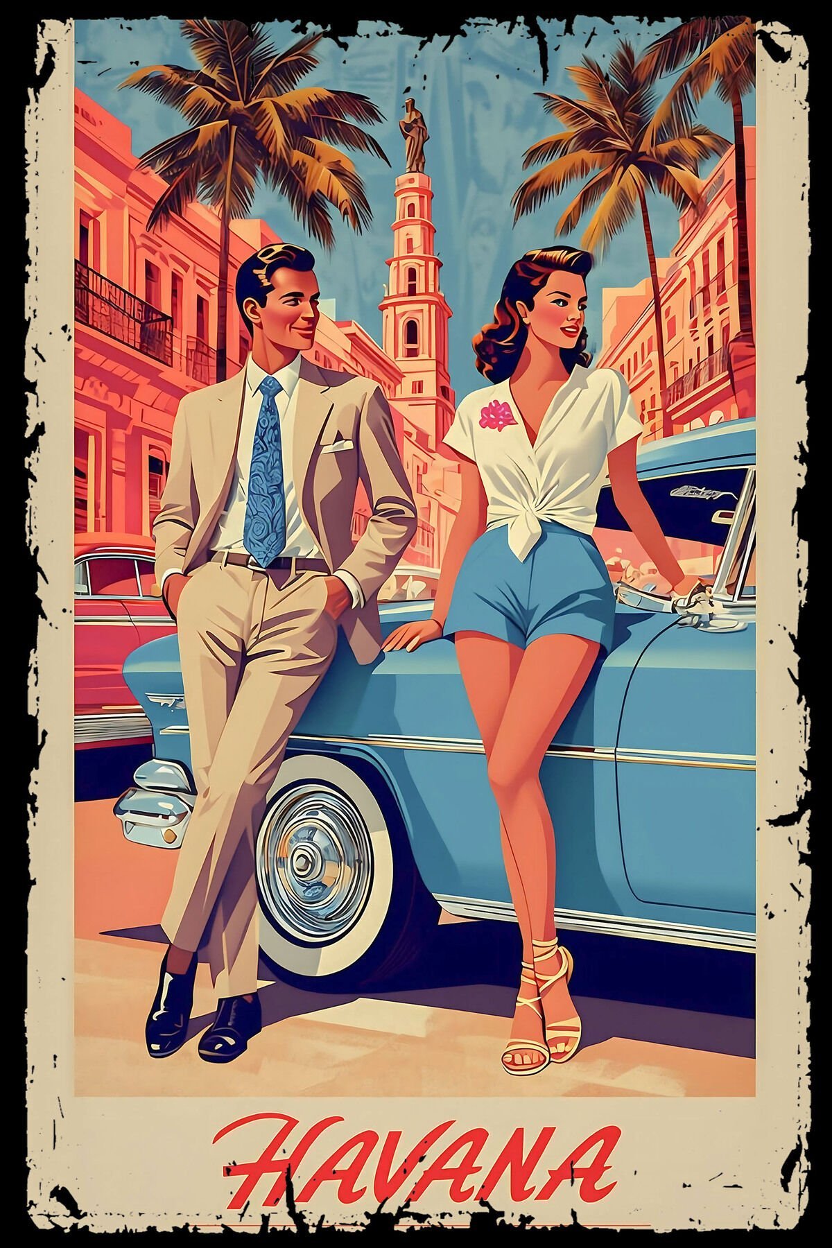 Havana Retro Ahşap Tablo Vintage Görselli Poster (20x30)