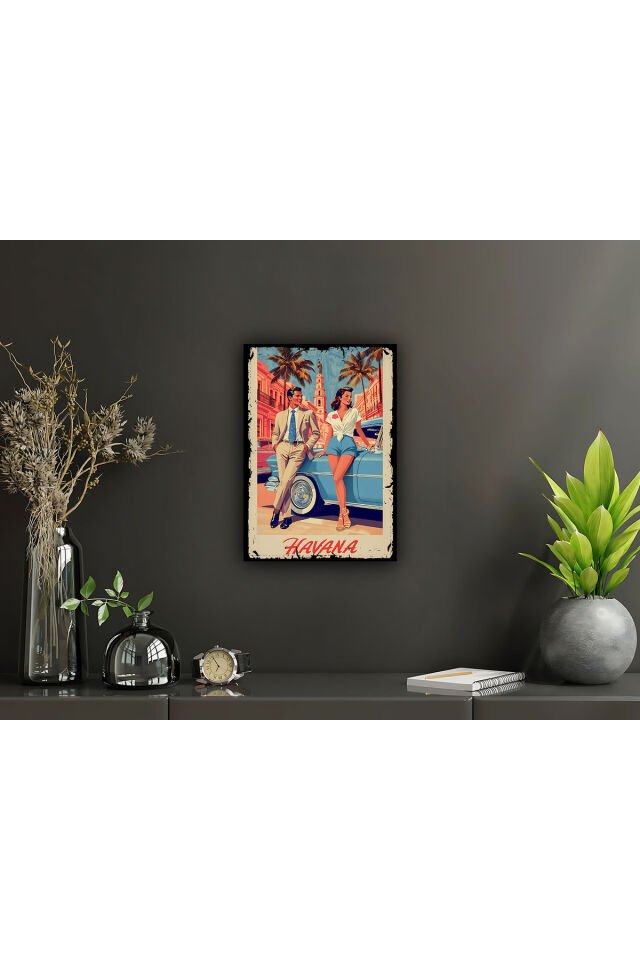 Havana Retro Ahşap Tablo Vintage Görselli Poster (20x30)