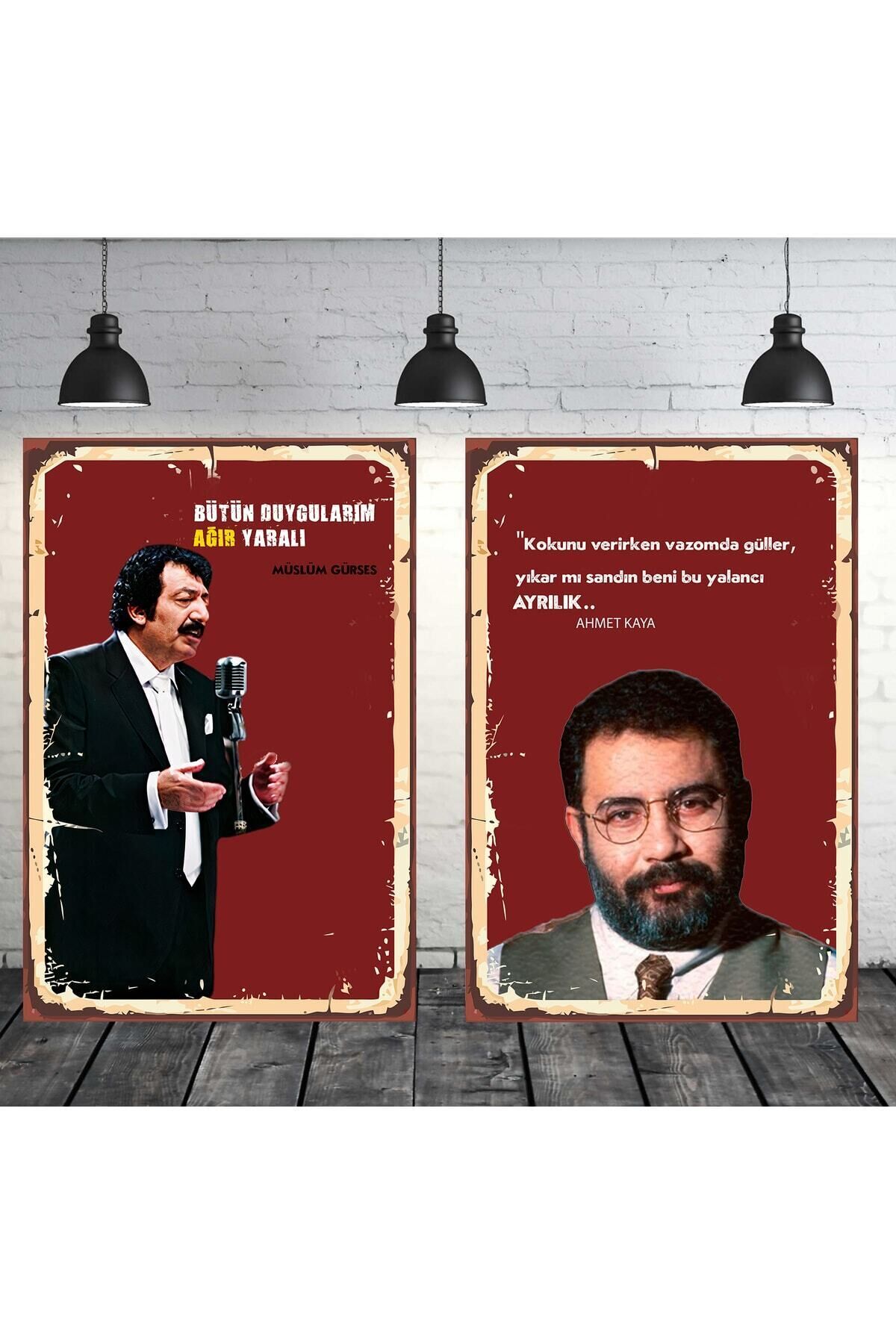 Müslüm Gürses & Ahmet Kaya Seti 2 Adet 20x30 Cm Retro Ahşap Tablo