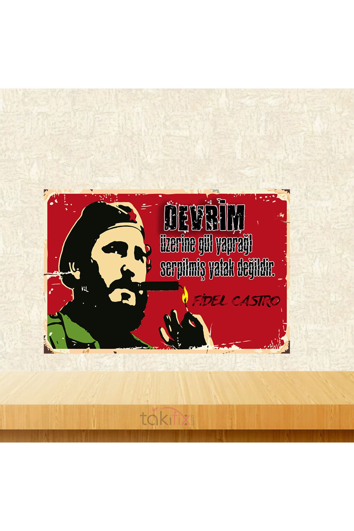 Devrim Üzerine Gül Yaprağı Serpilmiş Yatak Değildir Tasarımlı 20x30 Cm Retro Ahşap Tablo