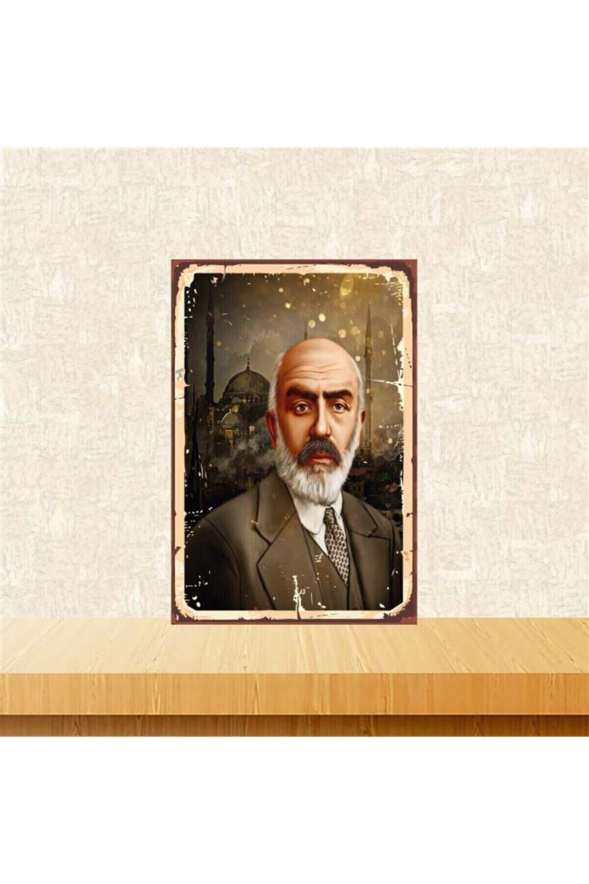 Mehmet Akif Ersoy 20-30 Cm Retro Ahşap Poster Tkfx4273
