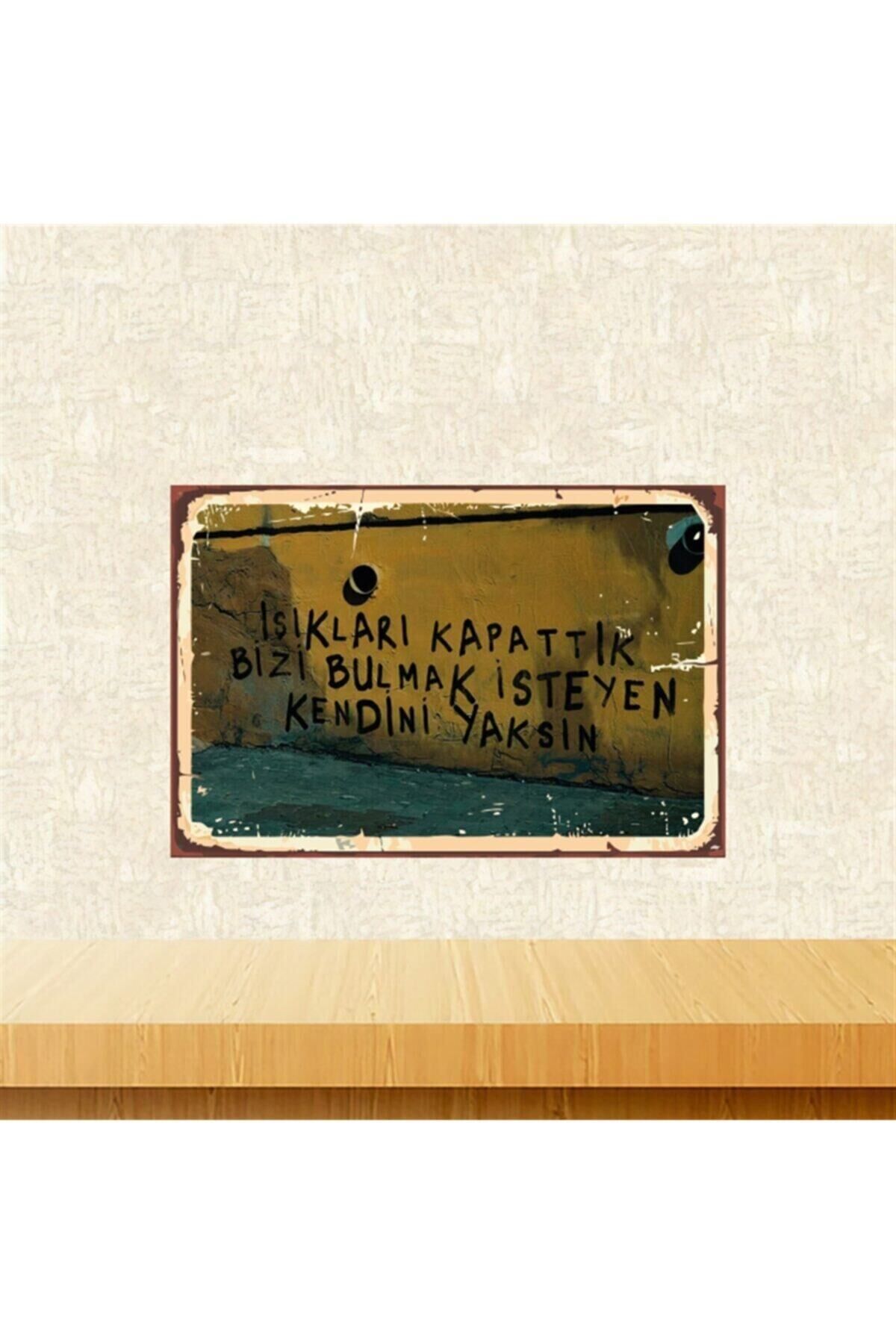 Işıkları Kapattık 20-30 Cm Retro Ahşap Poster Tkfx4498