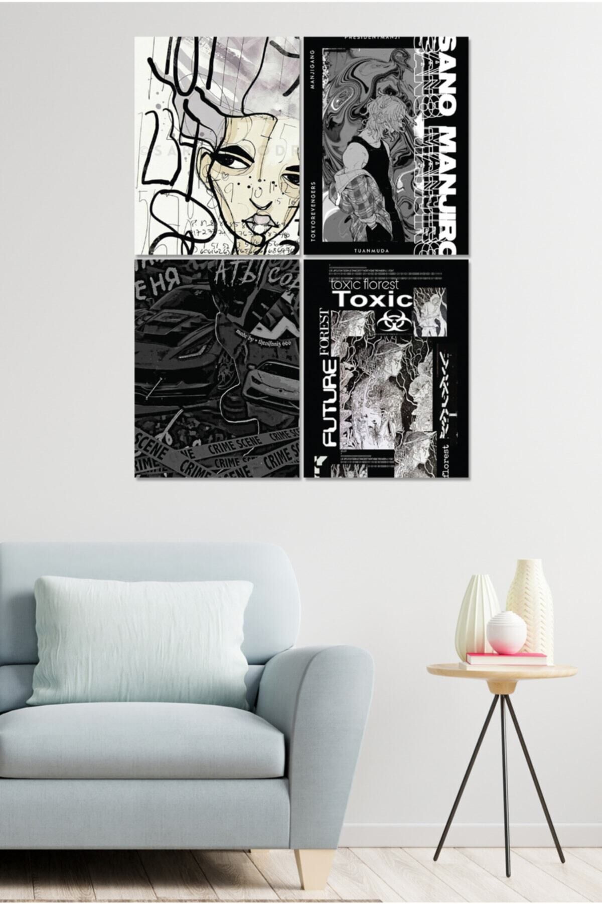 4 Parçalı Çerçeve Görünümlü Mdf Tablo Seti Dnu046