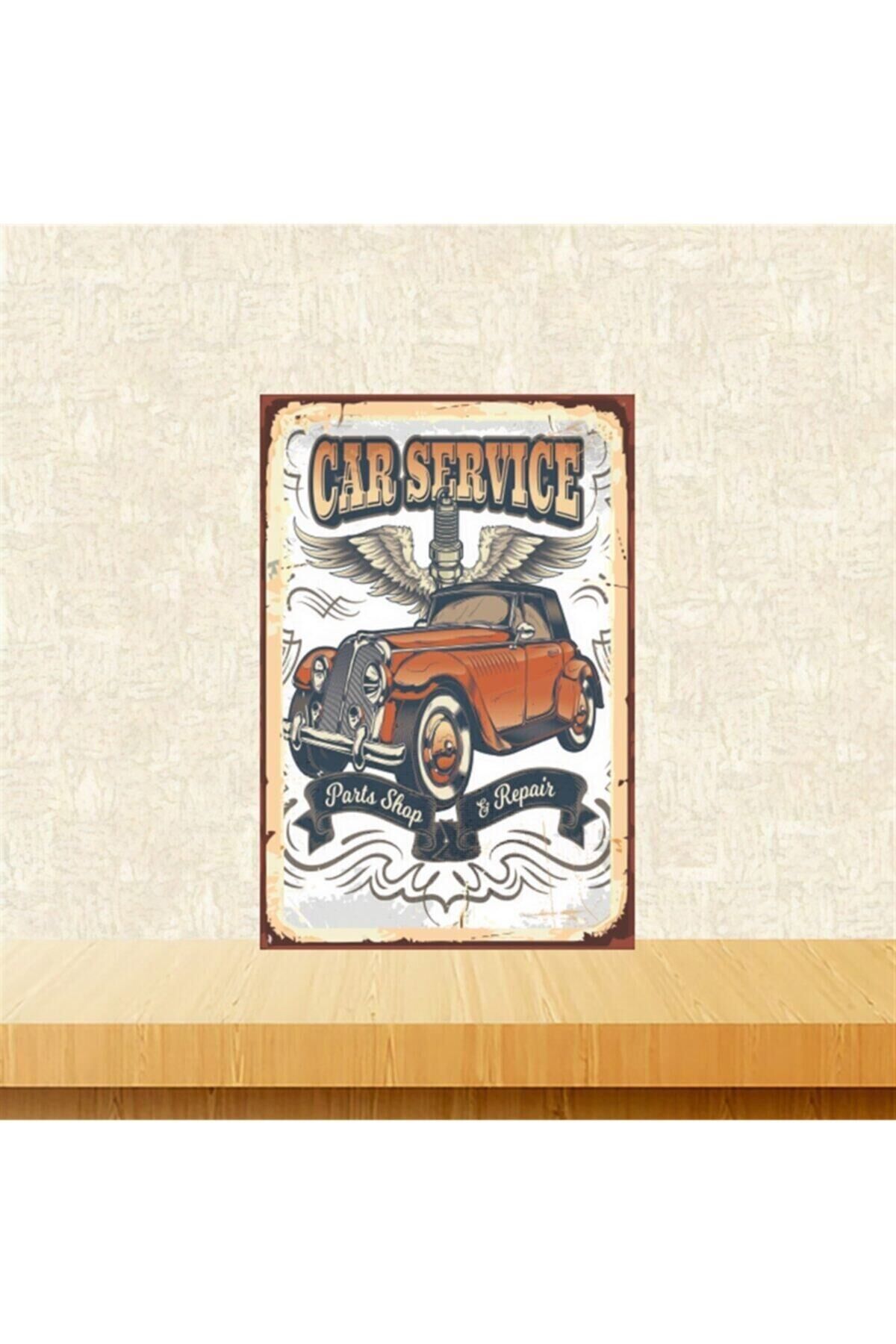 Car Service 20-30 Cm Retro Ahşap Tablo Tkfx5270