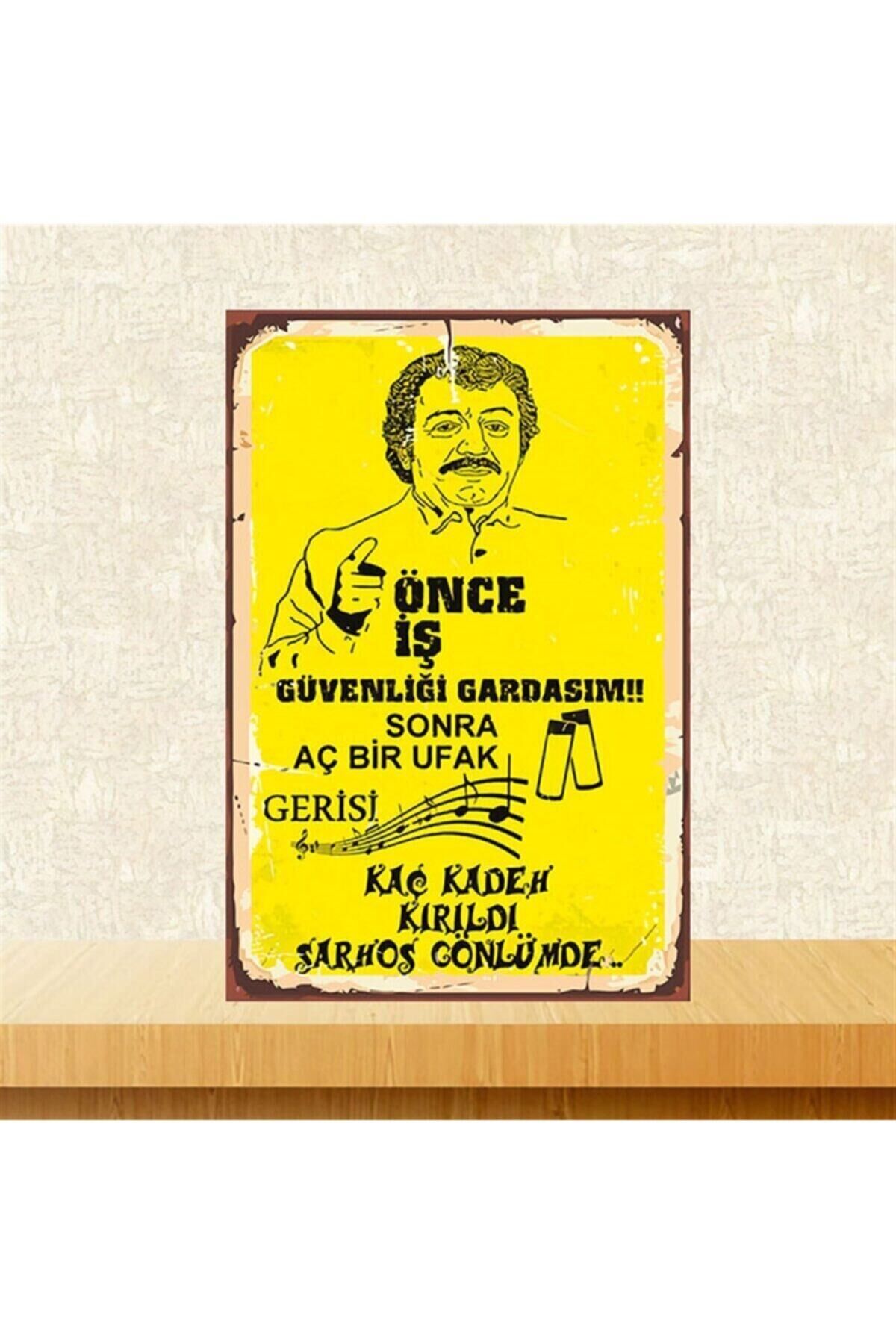 Kaç Kadeh Kırıldı Sarhoş Gönlümde 20-30 cm Retro Ahşap Poster