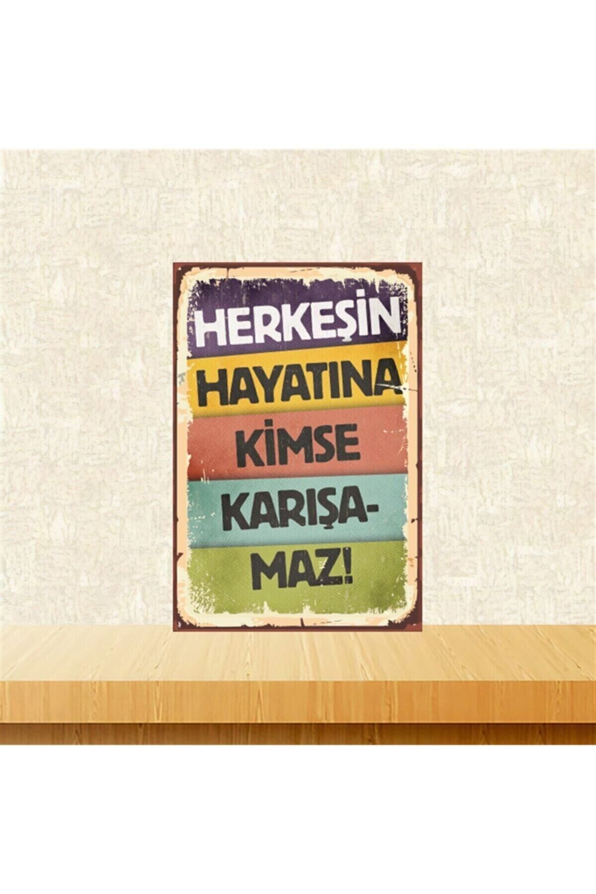 Herkesin Hayatına Kimse Karışamaz 20-30 Cm Retro Ahşap Tablo Tkfx4573