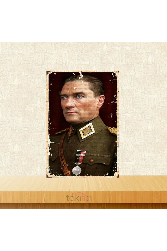 Mustafa Kemal Atatürk Tasarımlı 20x30 Cm Retro Ahşap Tablo