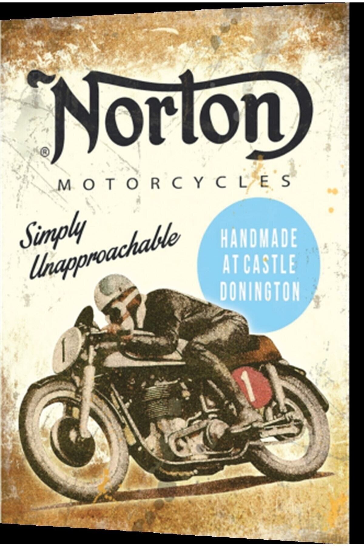 Norton Klasik Yarış Motoru Retro Ahşap Poster