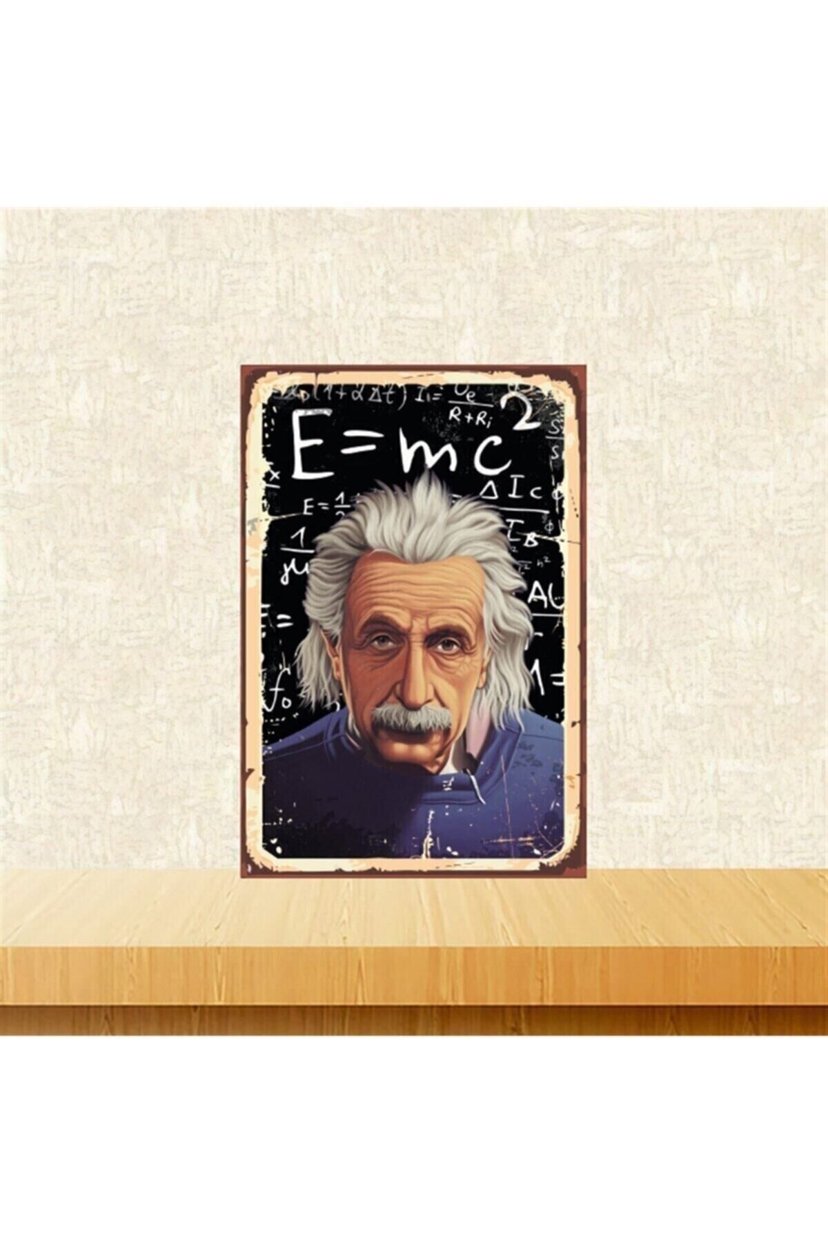 Albert Einstein Ve Formüller 20-30 Cm Retro Ahşap Tablo Tkfx4723