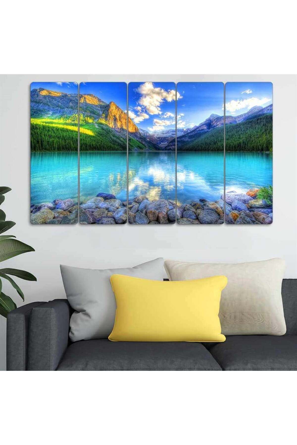 Göl Manzarası, Dağ, Gökyüzü - 5 Parçalı Tablo