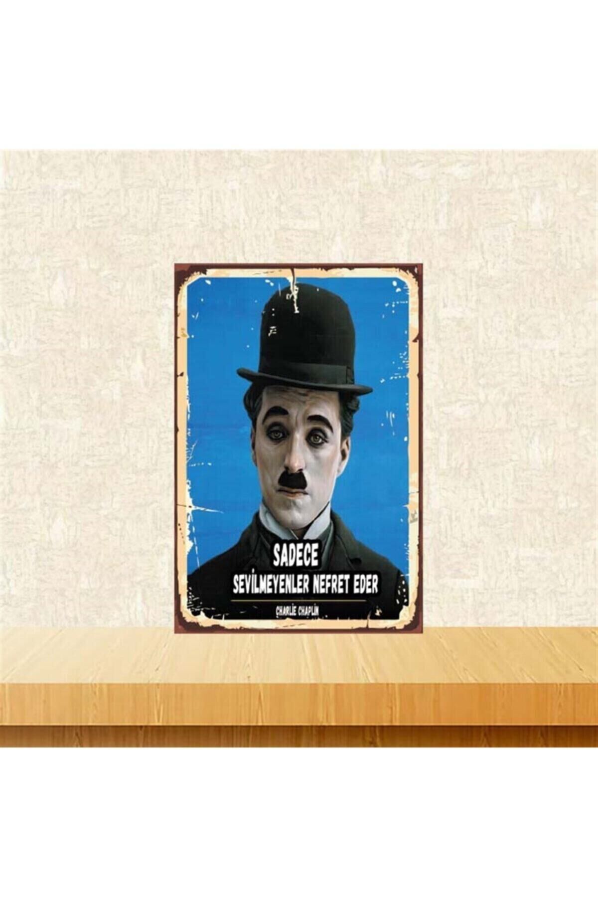 Nefret Eder Charlie Chaplin 20-30 cm Retro Ahşap Poster