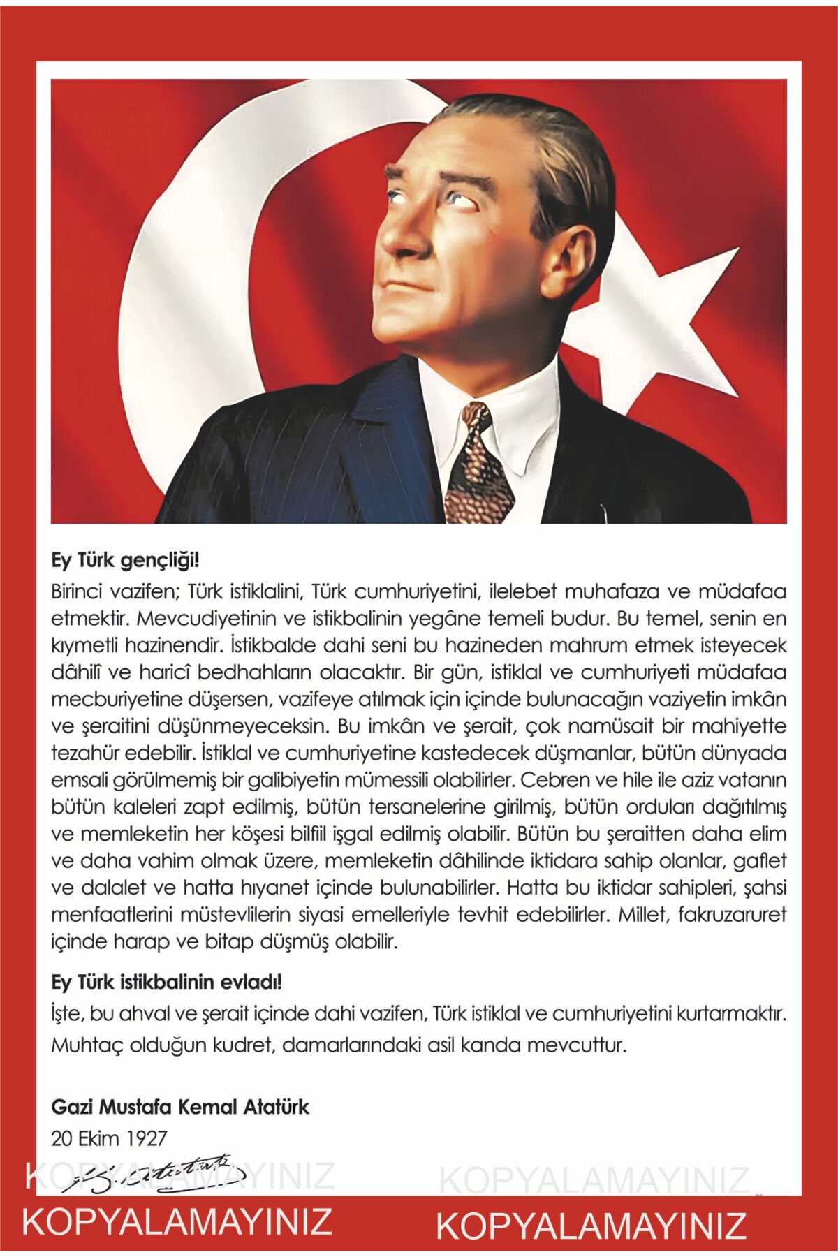 ey türk gençliği Atatürk'ün gençliğe hitabesi genç odası dekorasyon tablo retro ahşap poster