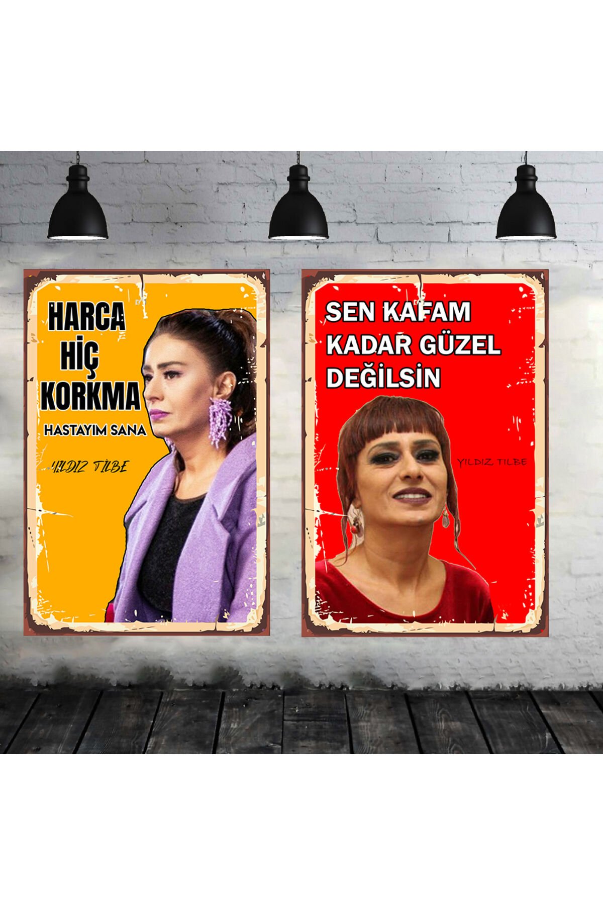 Yıldız Tilbe Sözleri Seti 2 Adet 20x30 Cm Retro Ahşap Tablo