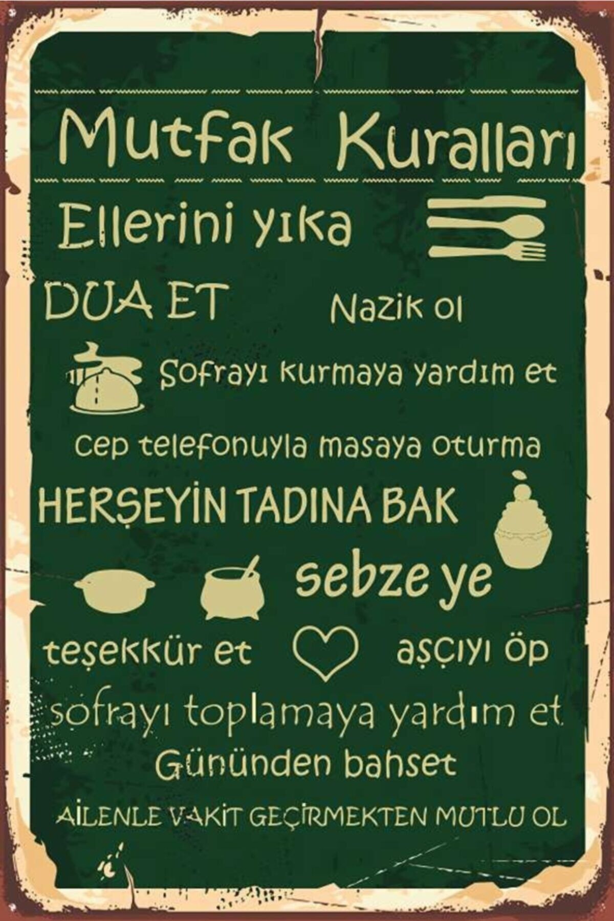 Mutfak Kuralları Retro Wintage Ahşap Tablo Mdf Poster