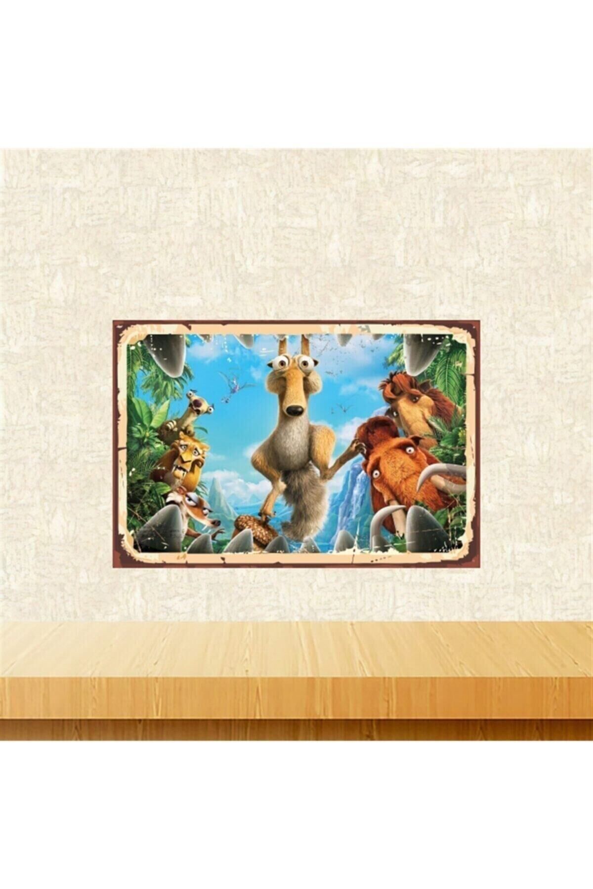 Buz Devri Tasarımlı 20-30 Cm Retro Ahşap Tablo Tkfx5636