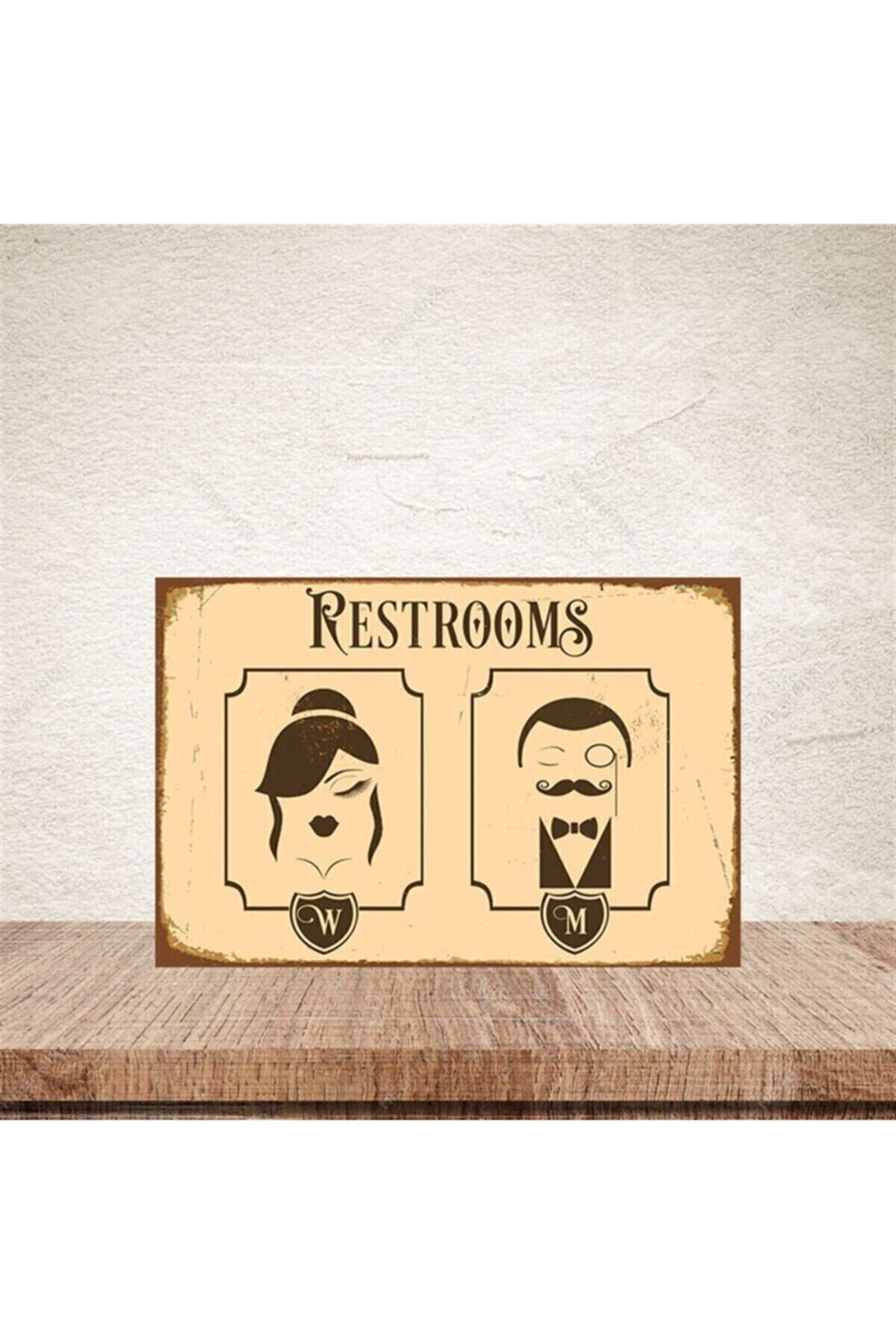 Restrooms 20-30 Cm Retro Ahşap Poster