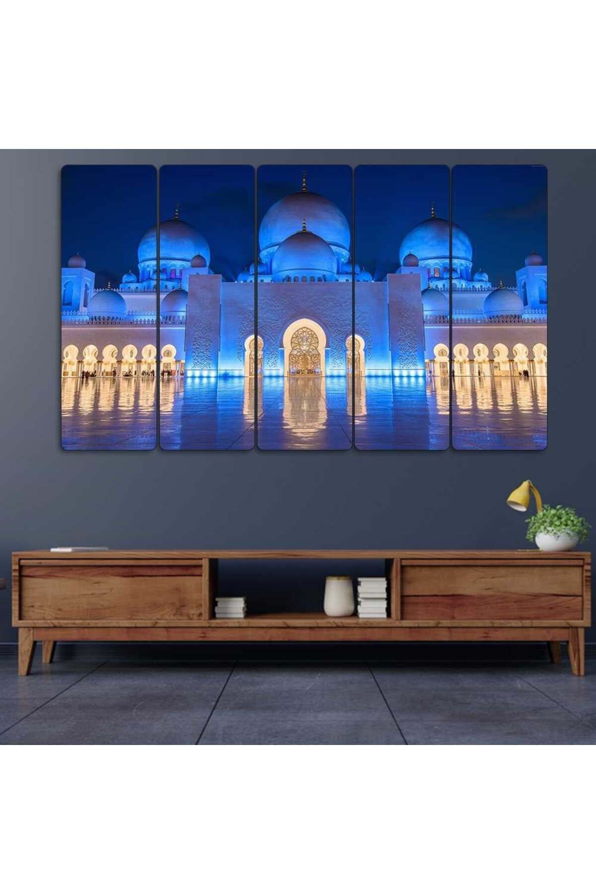 Şeyh Zayid Camii, Abu Dabi, Gece - 5 Parçalı Dini Tablo