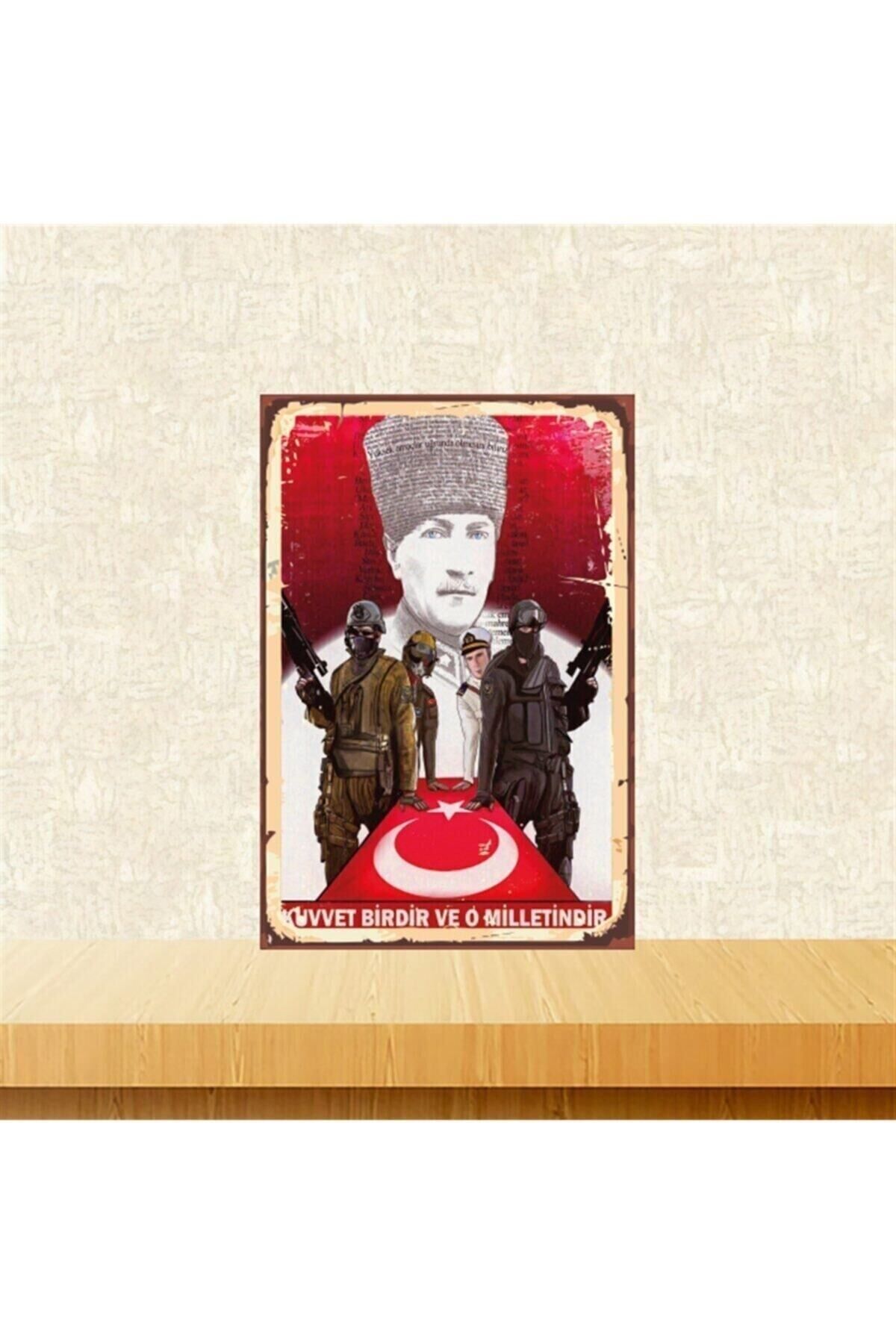 M. Kemal Atatürk Kuvvet Birdir Ve O Milletindir Retro Ahşap Tablo 20-30 Cm Tkfx4736