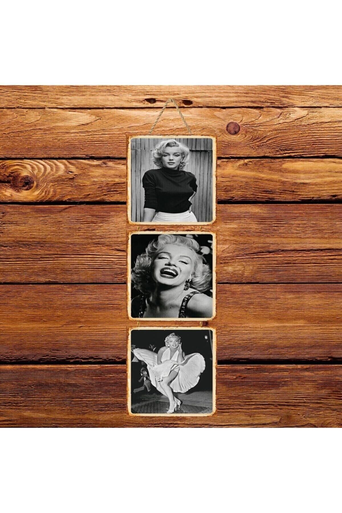 Marilyn Monroe Siyah Beyaz Üçlü Retro Ahşap Poster