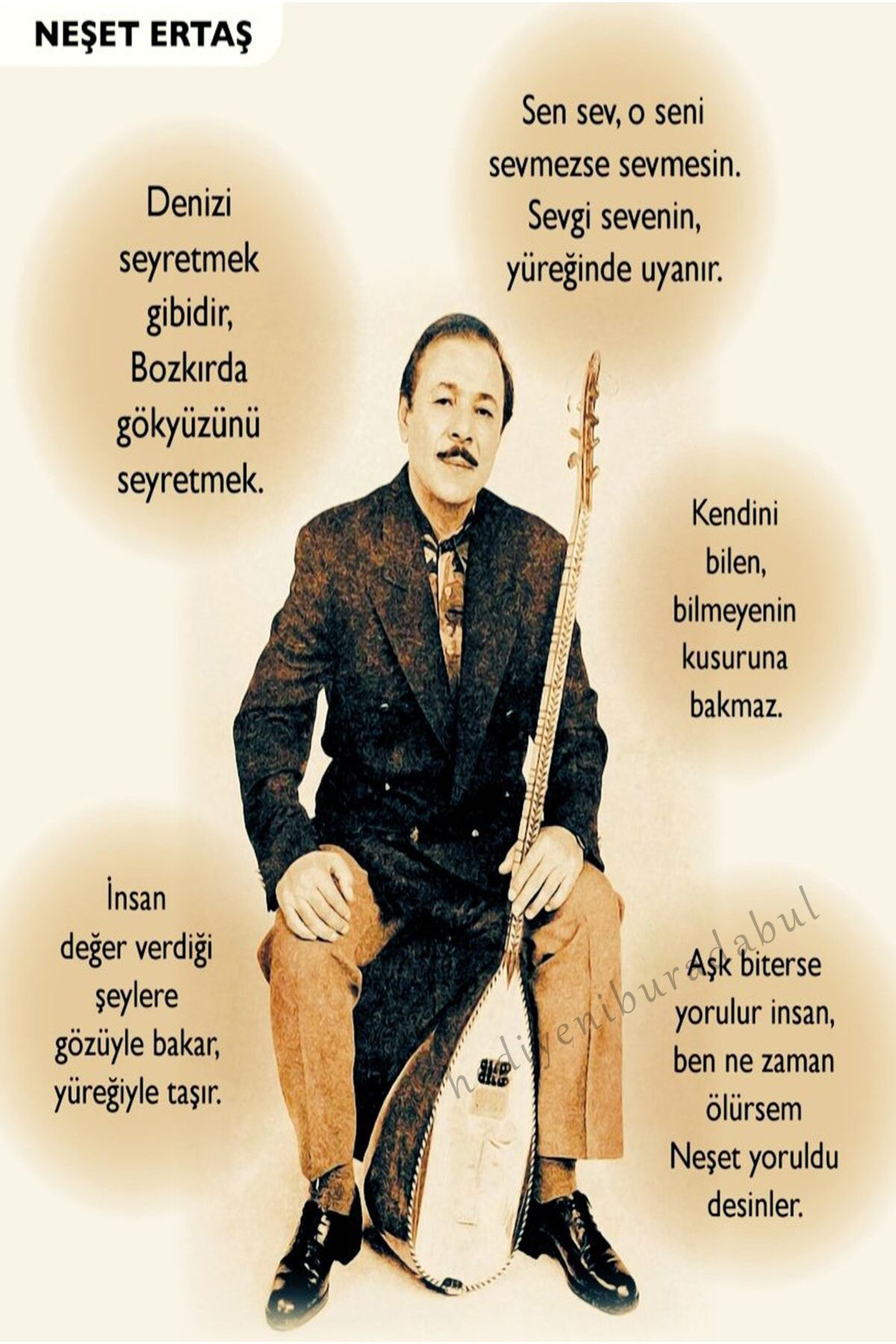 Bozkırın Tezenesi Neşet Ertaş Temalı Ahşap Tablo / Poster