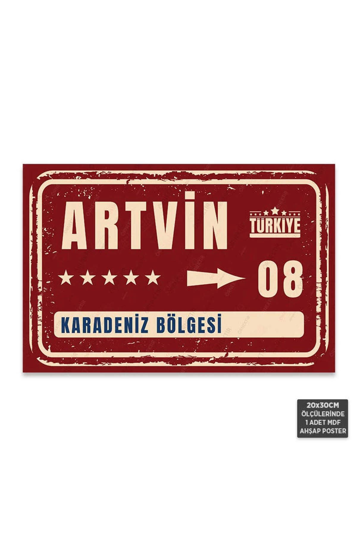 PT1045 - Artvin Şehir Tabelası Retro Mdf Ahşap Poster (20x30cm)